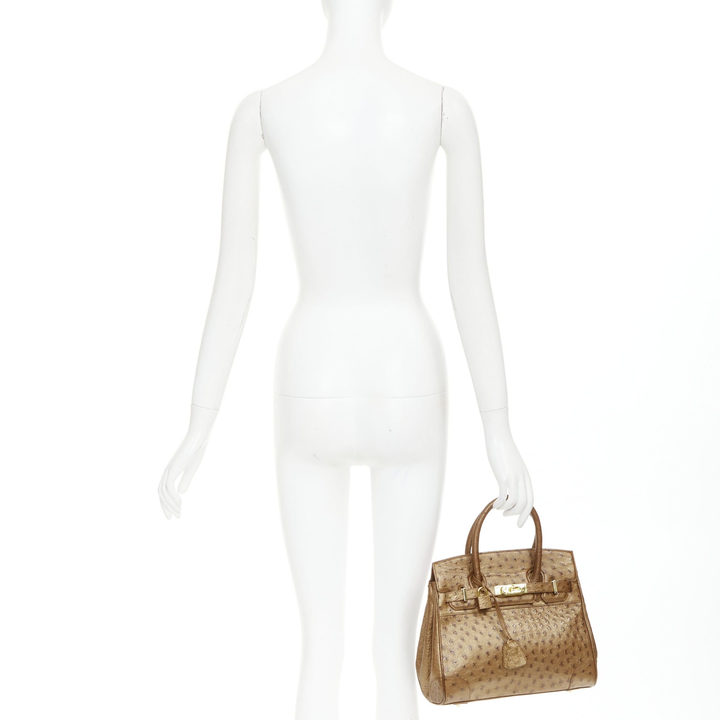 KWANPEN KWANPEN brown ostrich leather gold hardware top handle structured executive bag Size ONE SIZE - 2 Thumbnail