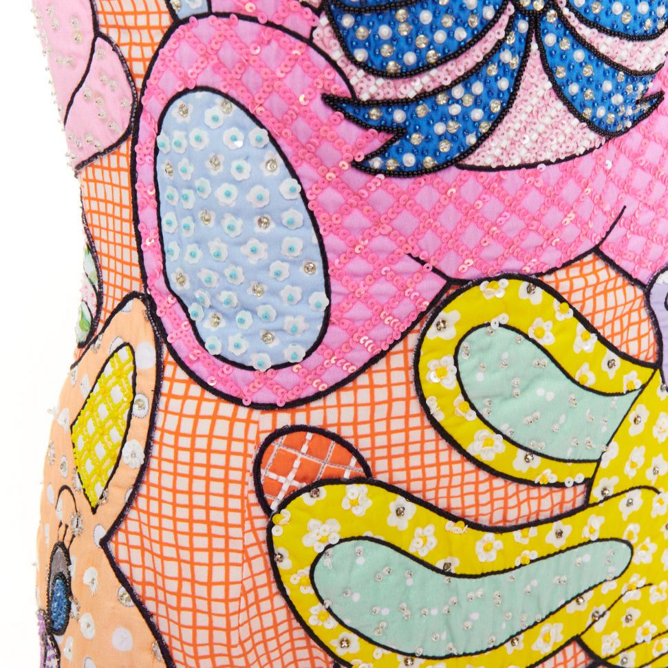 Moschino MOSCHINO COUTURE! 2022 Runway Calico Animals pink multicolor bear rabbit sequinned quilted mini dress IT40 S Size S / US 4 / IT 40 - 9 Thumbnail