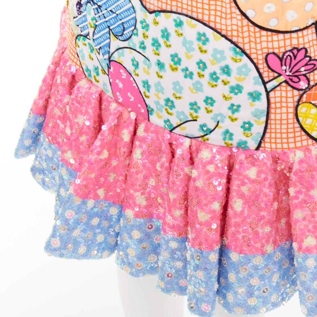 Moschino MOSCHINO COUTURE! 2022 Runway Calico Animals pink multicolor bear rabbit sequinned quilted mini dress IT40 S Size S / US 4 / IT 40 - 11 Thumbnail