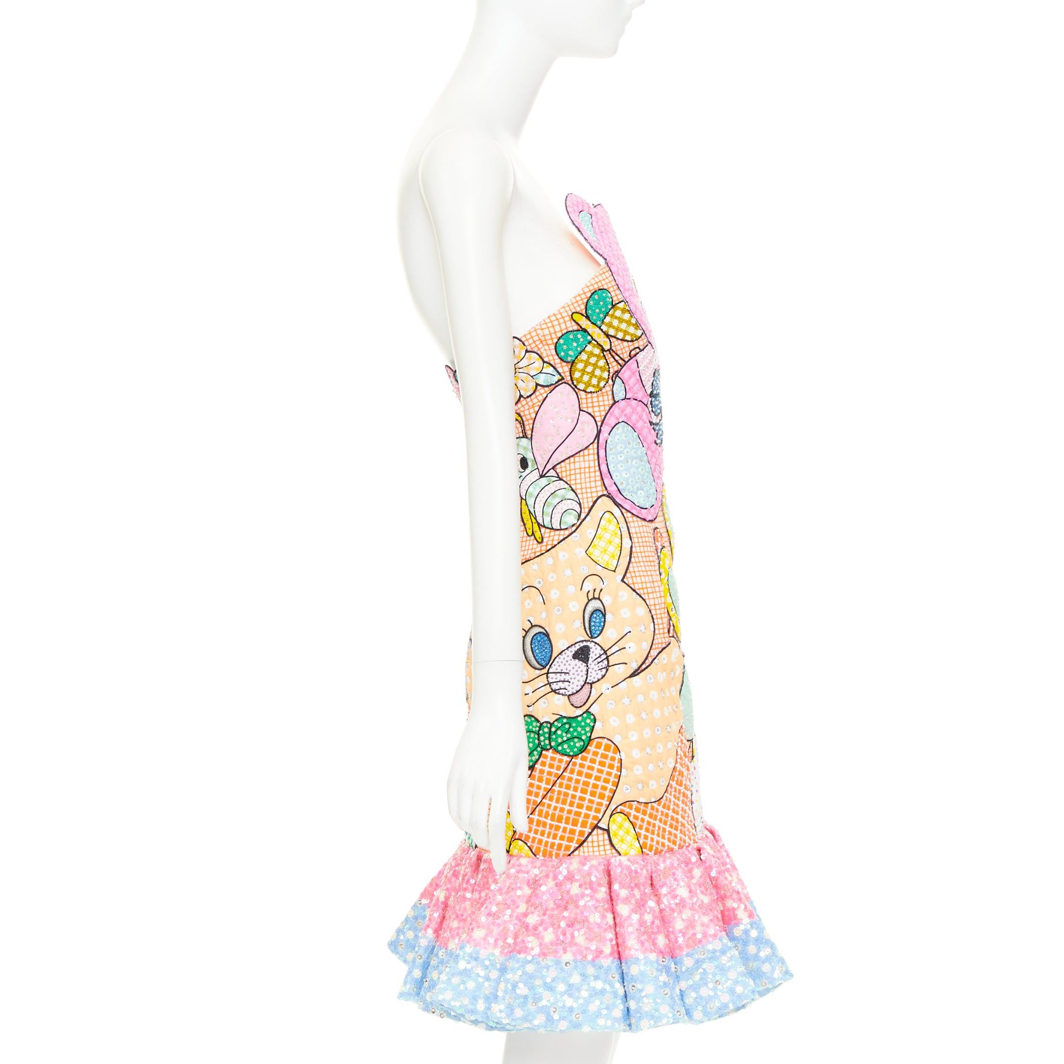 Moschino MOSCHINO COUTURE! 2022 Runway Calico Animals pink multicolor bear rabbit sequinned quilted mini dress IT40 S Size S / US 4 / IT 40 - 6 Thumbnail