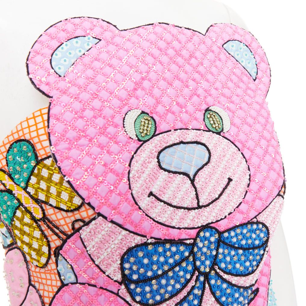 Moschino MOSCHINO COUTURE! 2022 Runway Calico Animals pink multicolor bear rabbit sequinned quilted mini dress IT40 S Size S / US 4 / IT 40 - 8 Thumbnail