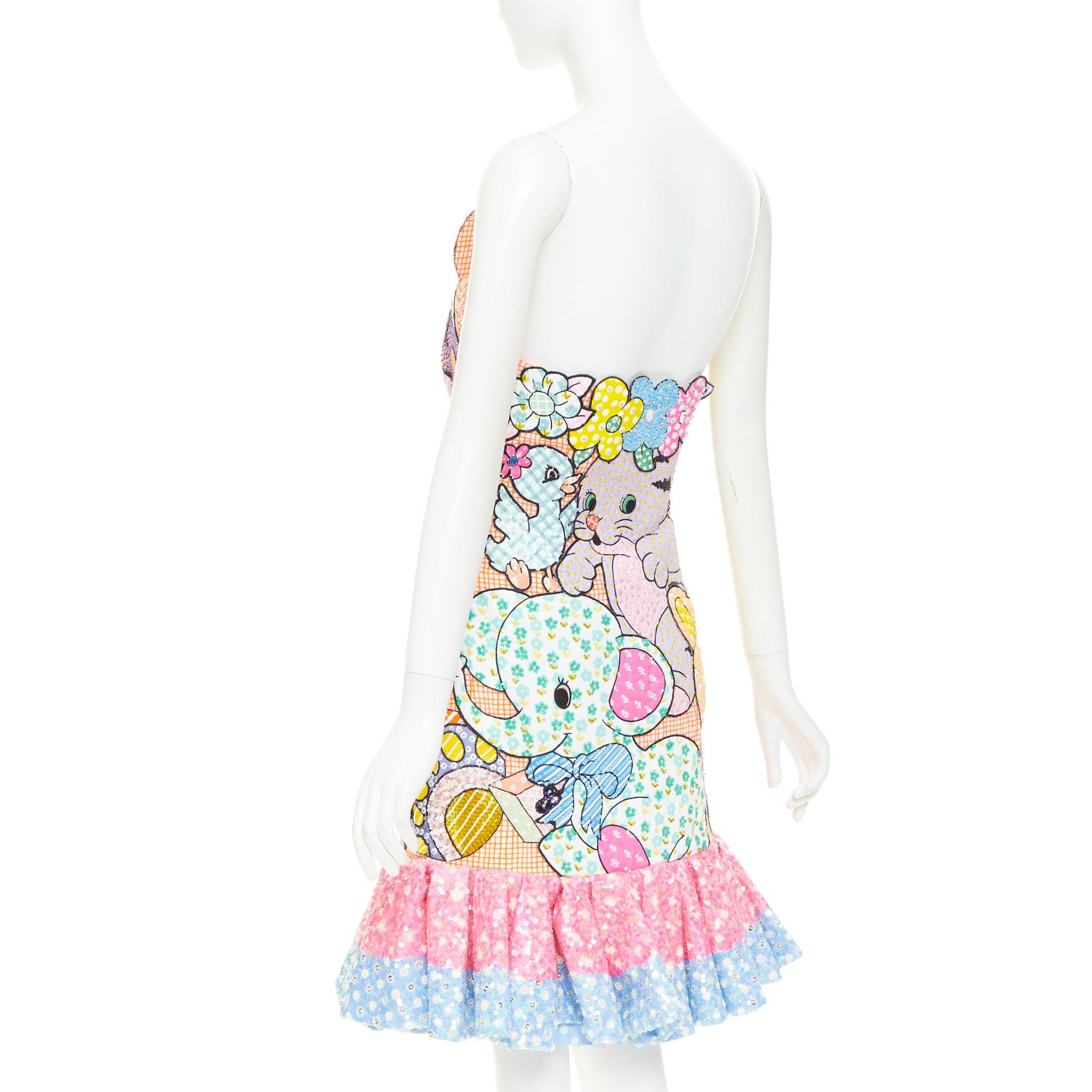 Moschino MOSCHINO COUTURE! 2022 Runway Calico Animals pink multicolor bear rabbit sequinned quilted mini dress IT40 S Size S / US 4 / IT 40 - 7 Thumbnail