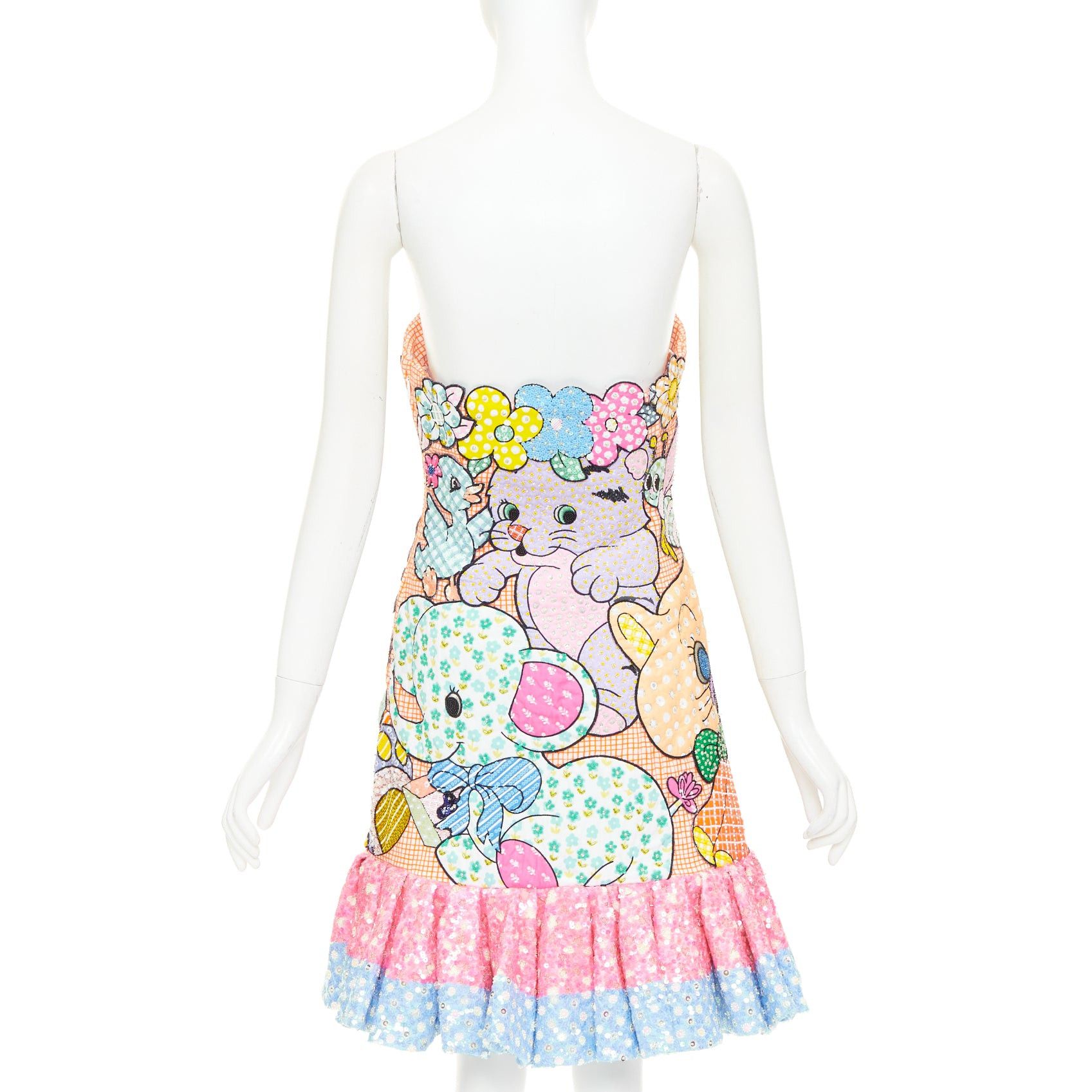 Moschino MOSCHINO COUTURE! 2022 Runway Calico Animals pink multicolor bear rabbit sequinned quilted mini dress IT40 S Size S / US 4 / IT 40 - 5 Thumbnail