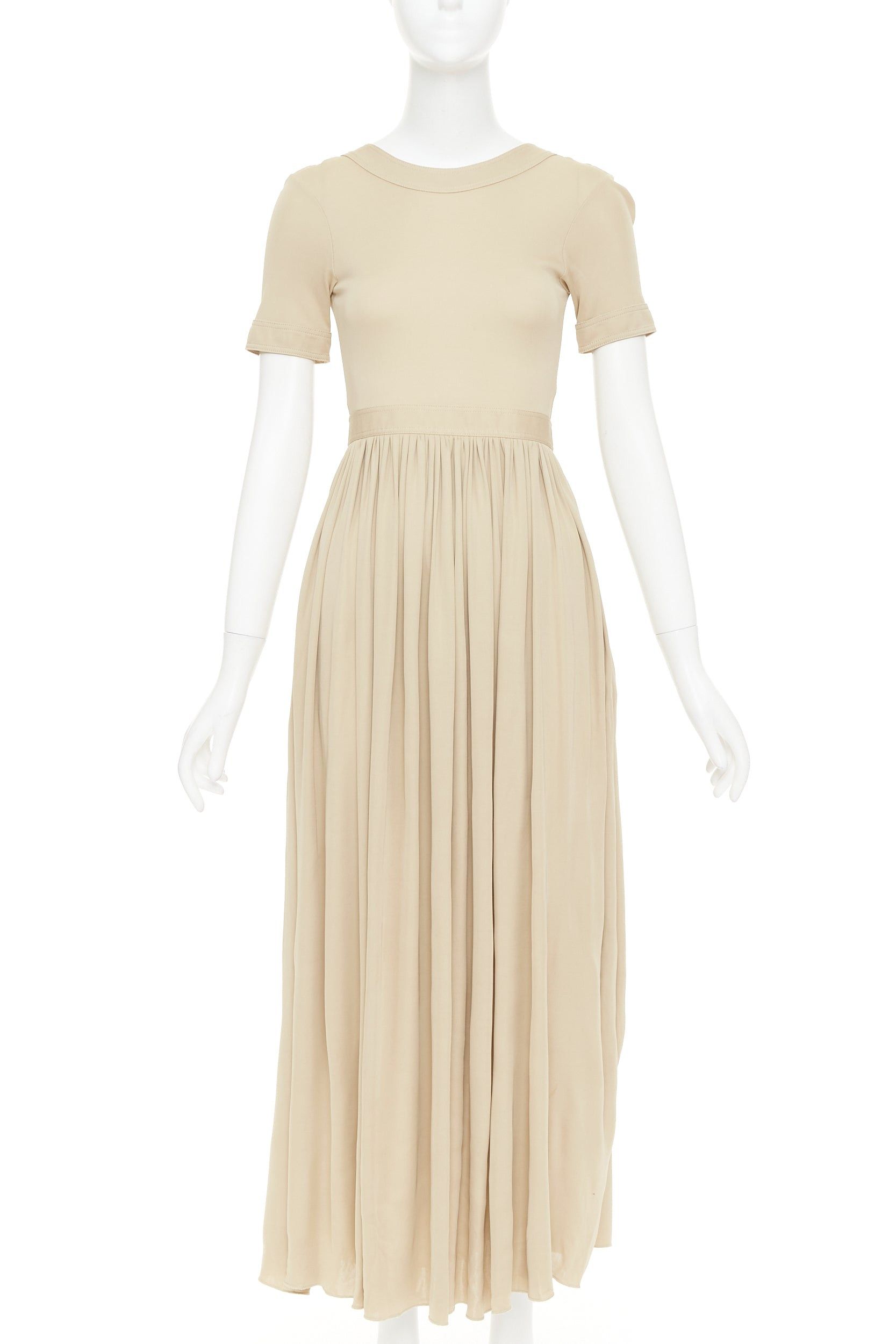 Celine OLD CELINE Phoebe Philo 2016 nude viscose open back tie pleated midi dress FR34 XS Size XS / US 0-2 / IT 36-38 - 2 Thumbnail