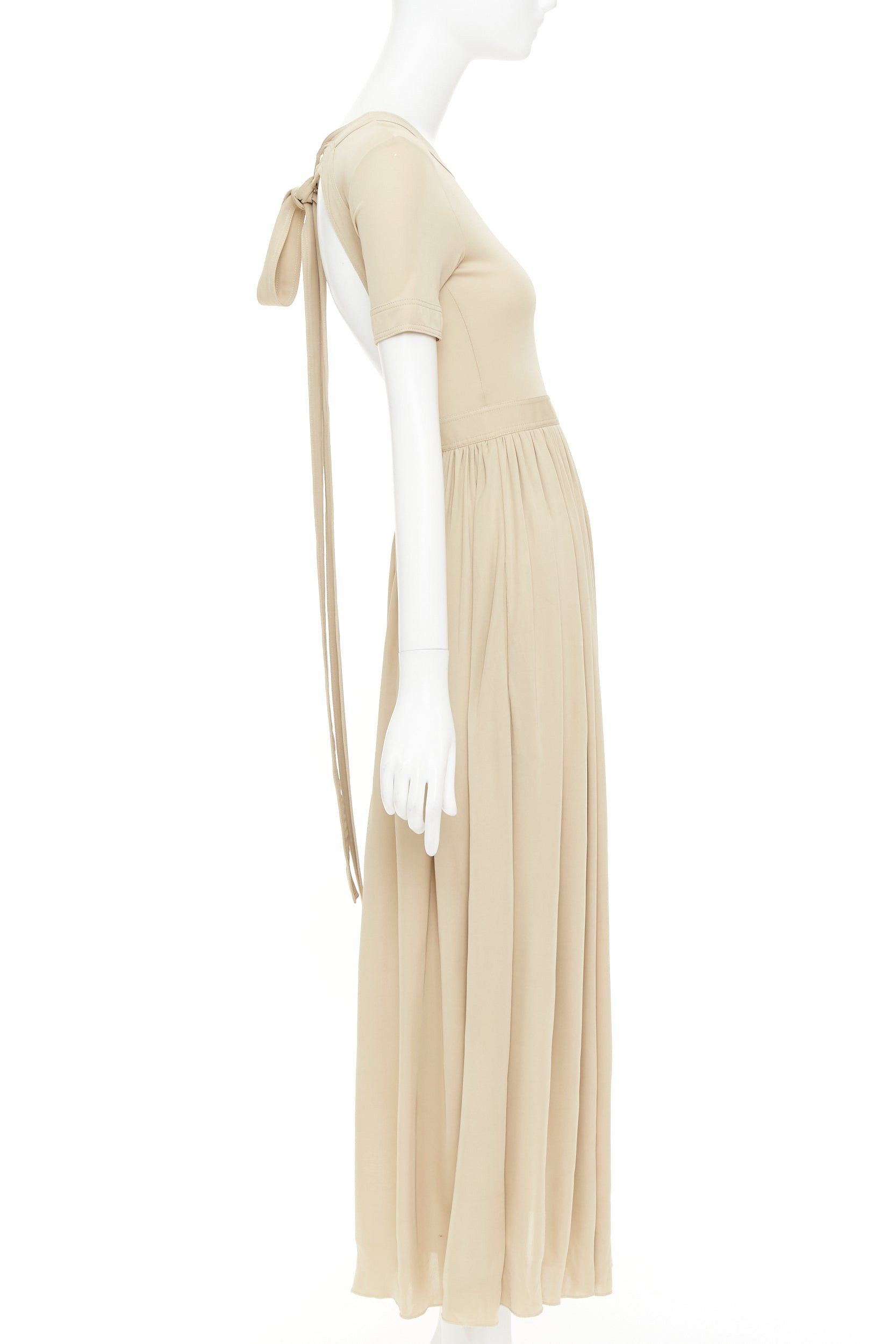 Celine OLD CELINE Phoebe Philo 2016 nude viscose open back tie pleated midi dress FR34 XS Size XS / US 0-2 / IT 36-38 - 4 Thumbnail