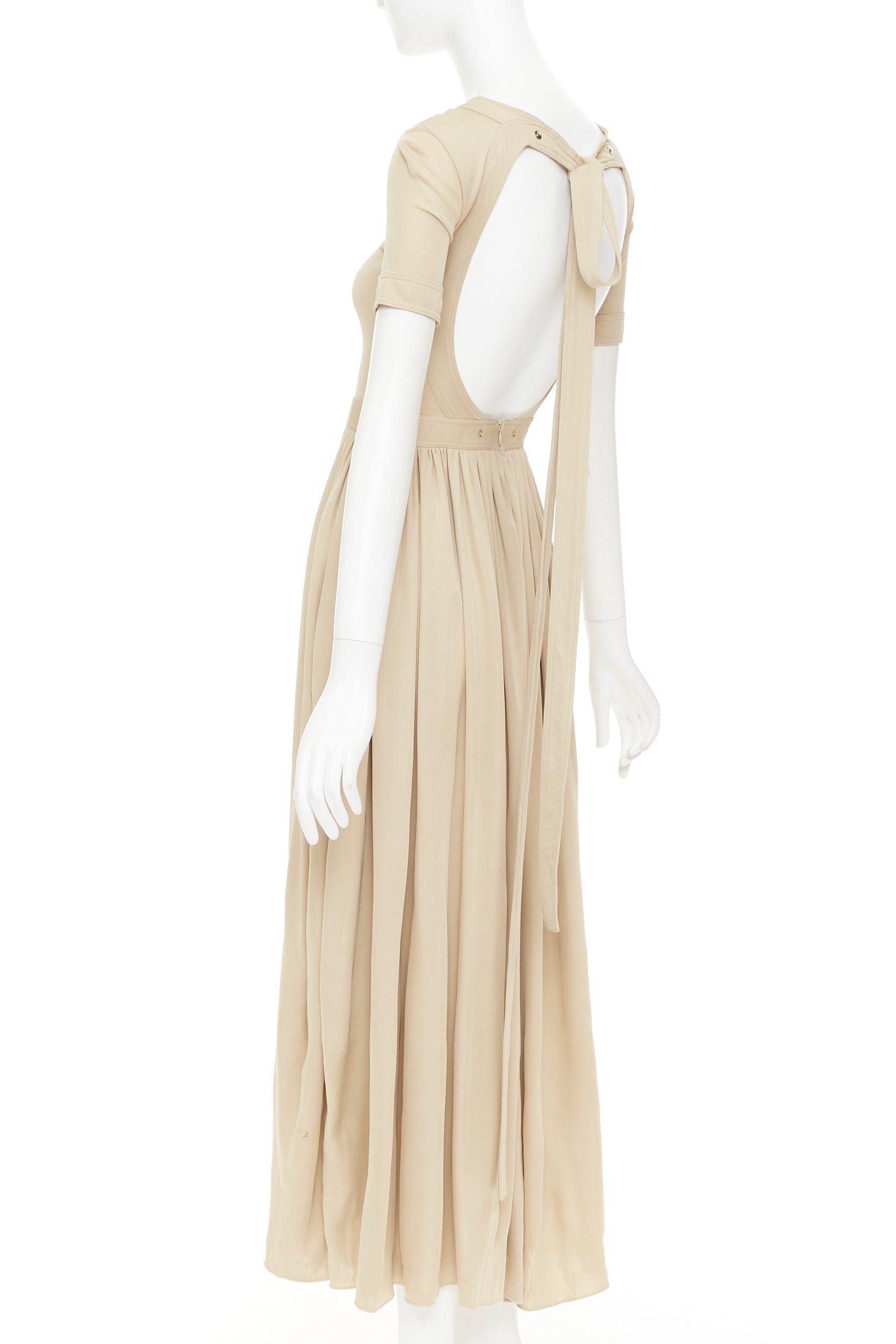 Celine OLD CELINE Phoebe Philo 2016 nude viscose open back tie pleated midi dress FR34 XS Size XS / US 0-2 / IT 36-38 - 5 Thumbnail