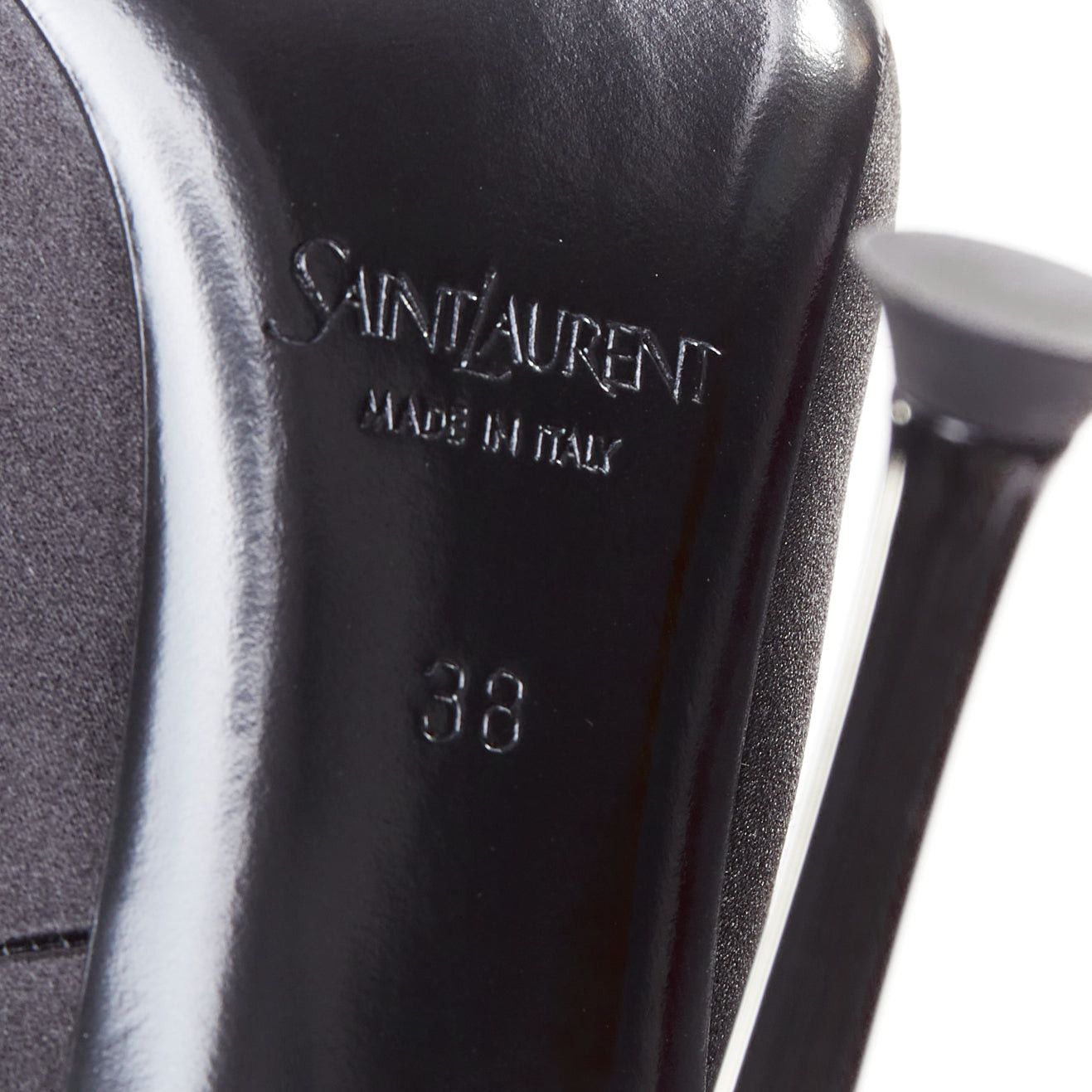 Saint Laurent Paris SAINT LAURENT black satin gold-tone YSL chain anklet point toe stiletto EU38 Size US 8 / IT 38 - 11 Thumbnail