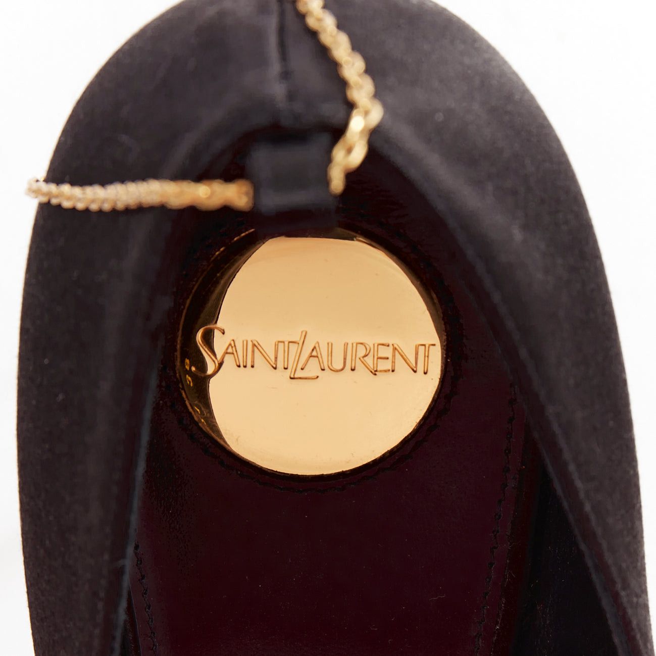 Saint Laurent Paris SAINT LAURENT black satin gold-tone YSL chain anklet point toe stiletto EU38 Size US 8 / IT 38 - 9 Thumbnail