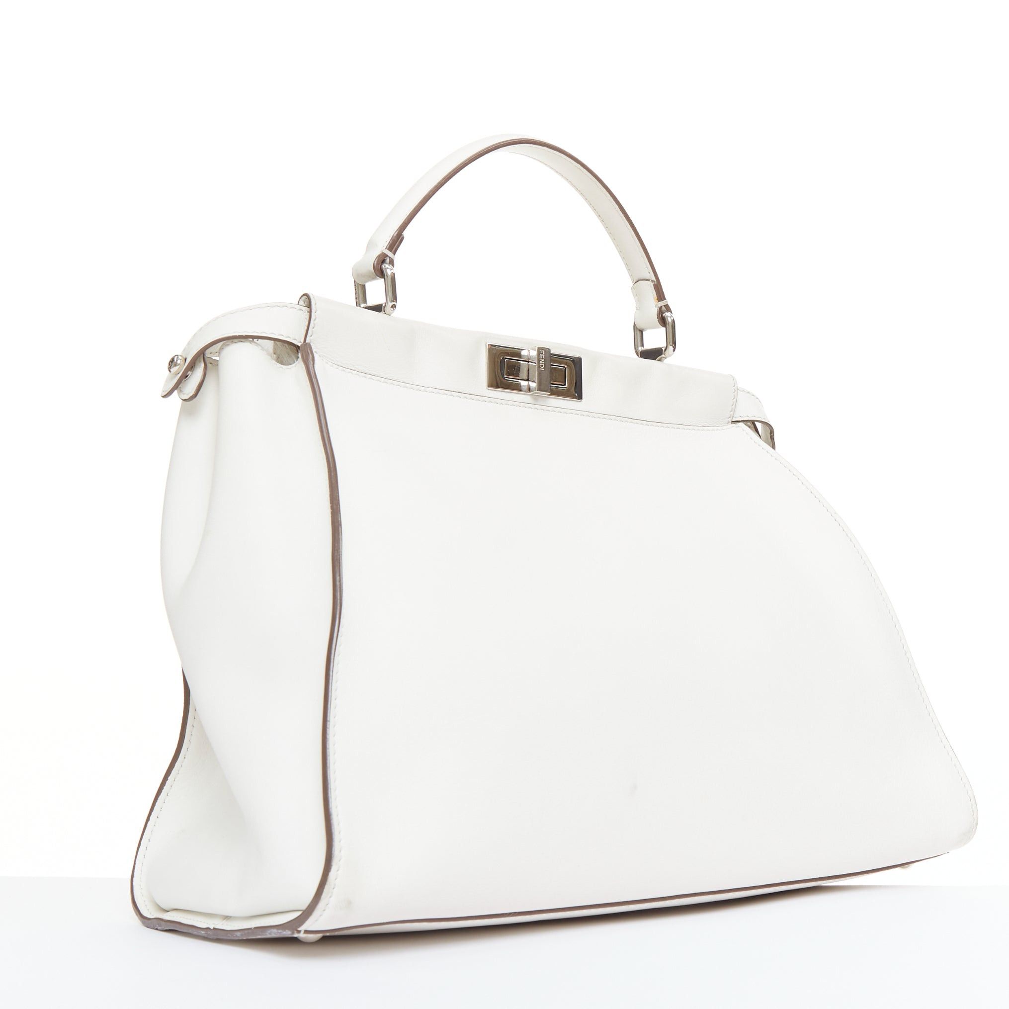 Fendi FENDI Peekaboo off white leather silver hardware Bug Monster fur eye lined bag Size ONE SIZE - 3 Thumbnail