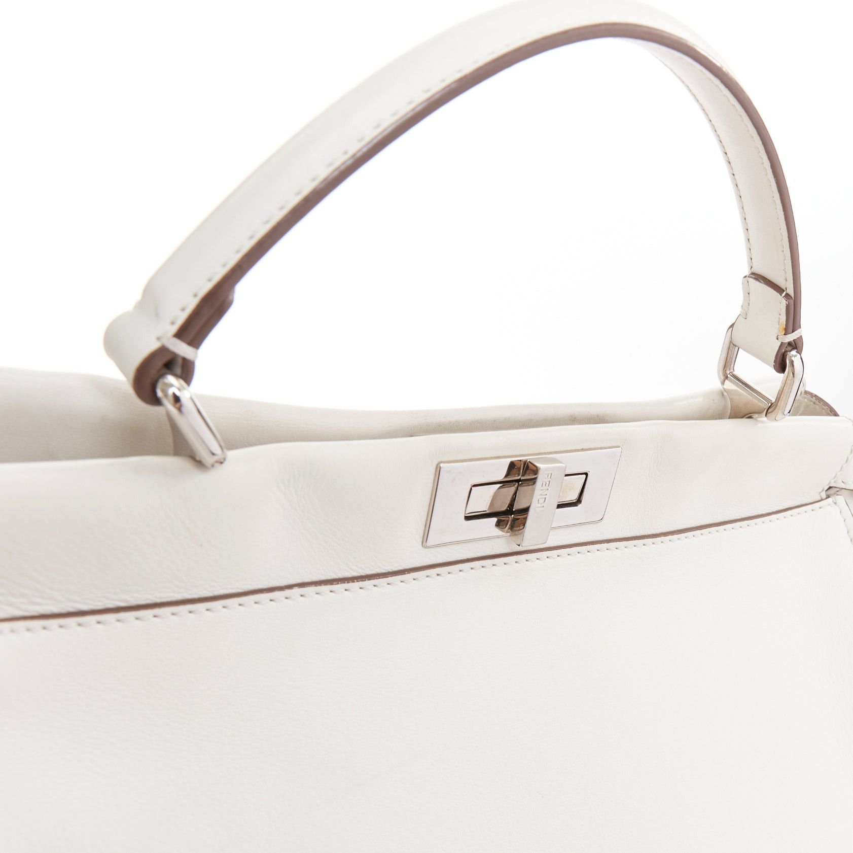 Fendi FENDI Peekaboo off white leather silver hardware Bug Monster fur eye lined bag Size ONE SIZE - 7 Thumbnail