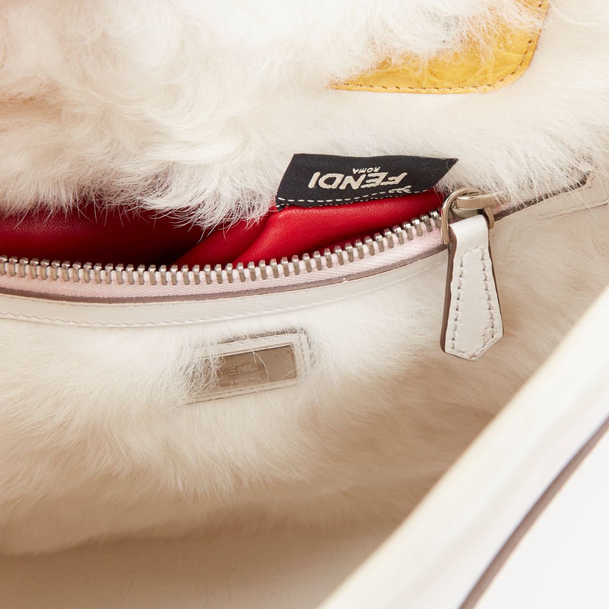 Fendi FENDI Peekaboo off white leather silver hardware Bug Monster fur eye lined bag Size ONE SIZE - 11 Thumbnail