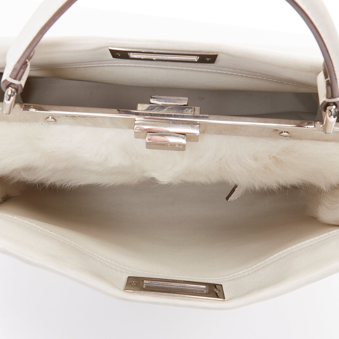 Fendi FENDI Peekaboo off white leather silver hardware Bug Monster fur eye lined bag Size ONE SIZE - 9 Thumbnail