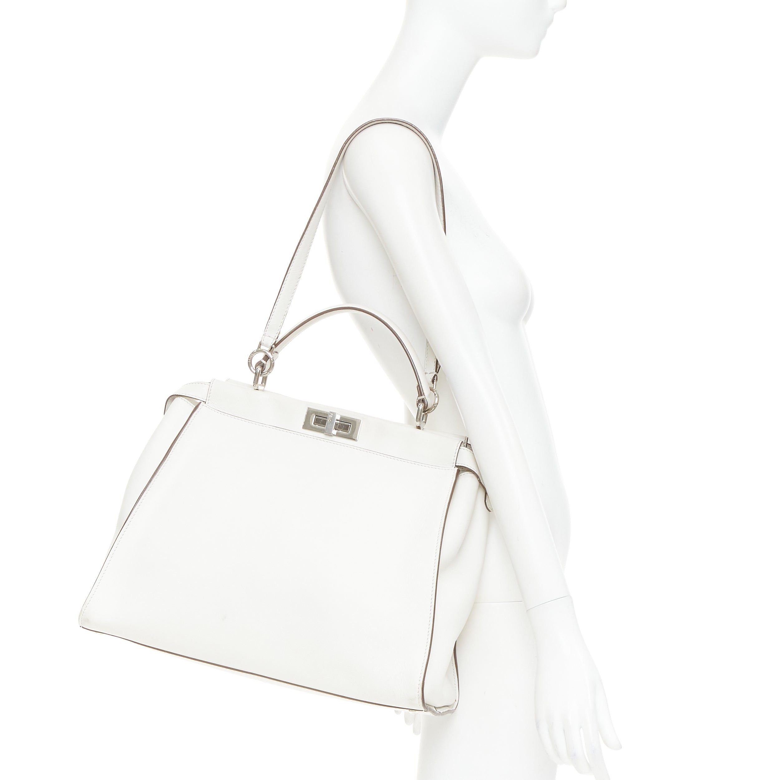 Fendi FENDI Peekaboo off white leather silver hardware Bug Monster fur eye lined bag Size ONE SIZE - 2 Thumbnail