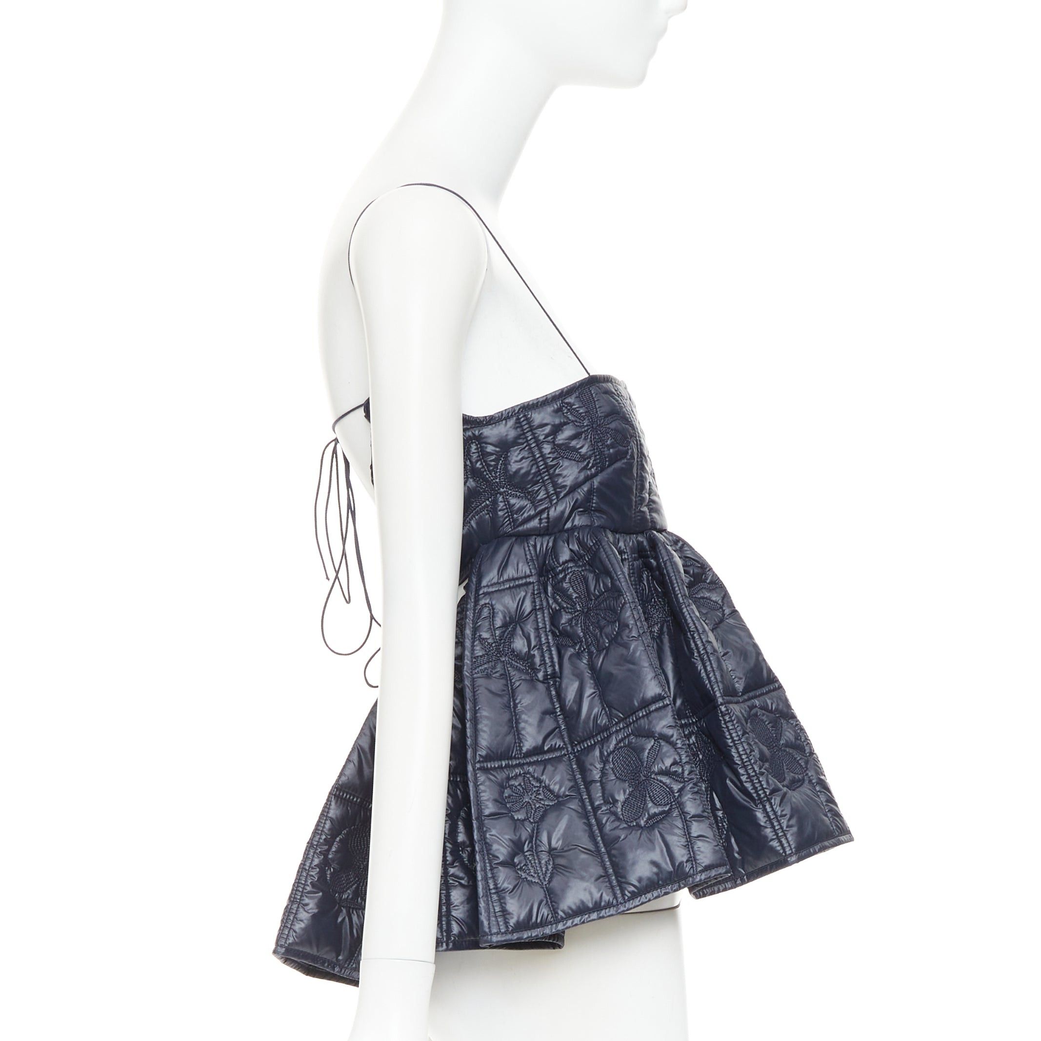 Cecilie Bahnsen CECILIE BAHNSEN Celina navy floral quilted nylon peplum camisole babydoll top UK6 XS Size XS / US 0-2 / IT 36-38 - 4 Thumbnail