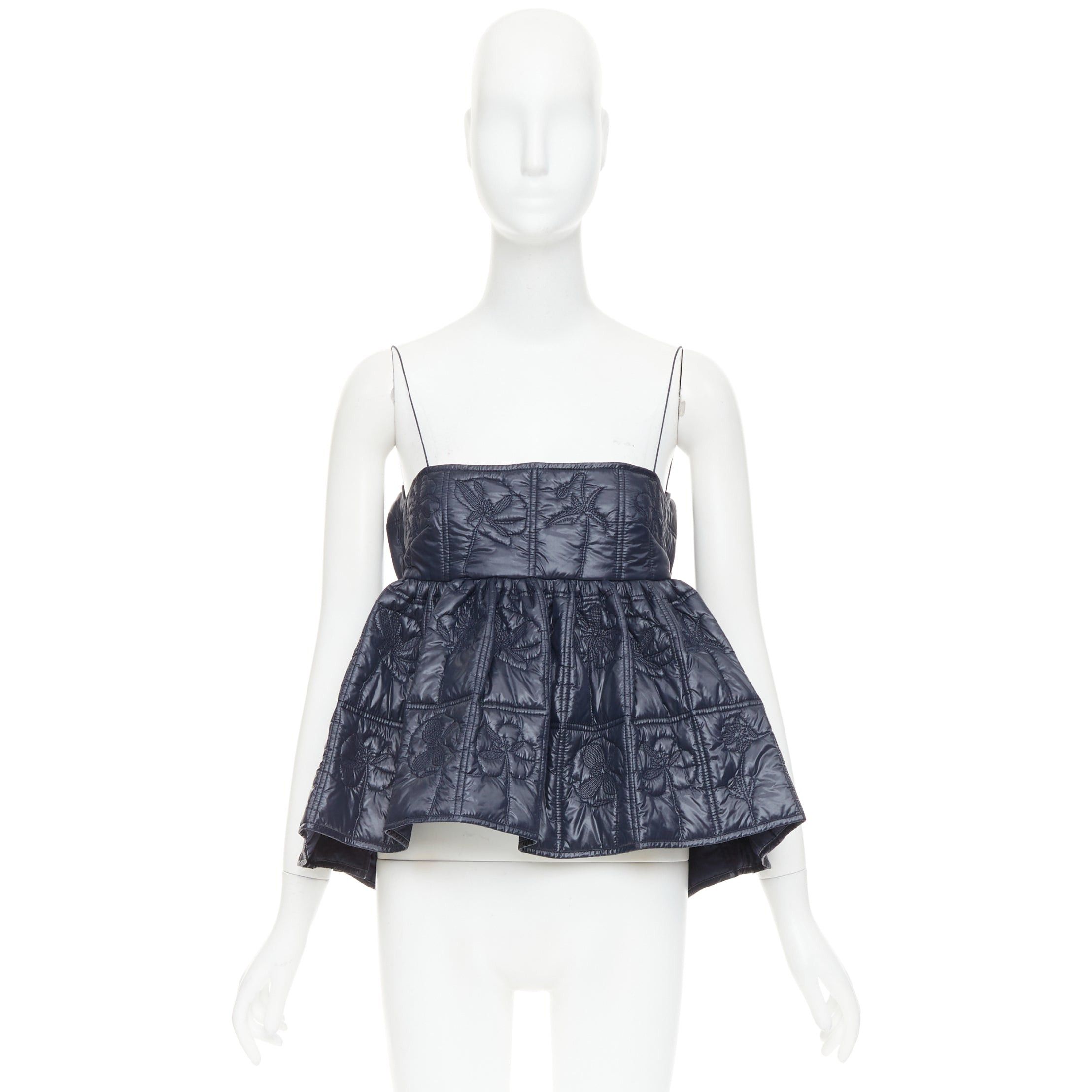 Cecilie Bahnsen CECILIE BAHNSEN Celina navy floral quilted nylon peplum camisole babydoll top UK6 XS Size XS / US 0-2 / IT 36-38 - 9 Thumbnail