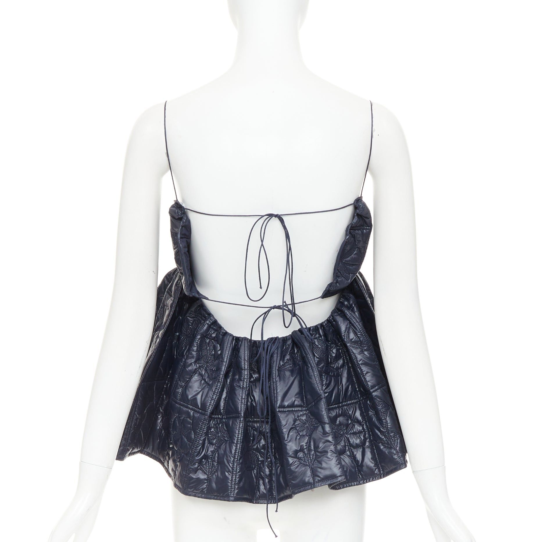 Cecilie Bahnsen CECILIE BAHNSEN Celina navy floral quilted nylon peplum camisole babydoll top UK6 XS Size XS / US 0-2 / IT 36-38 - 5 Thumbnail