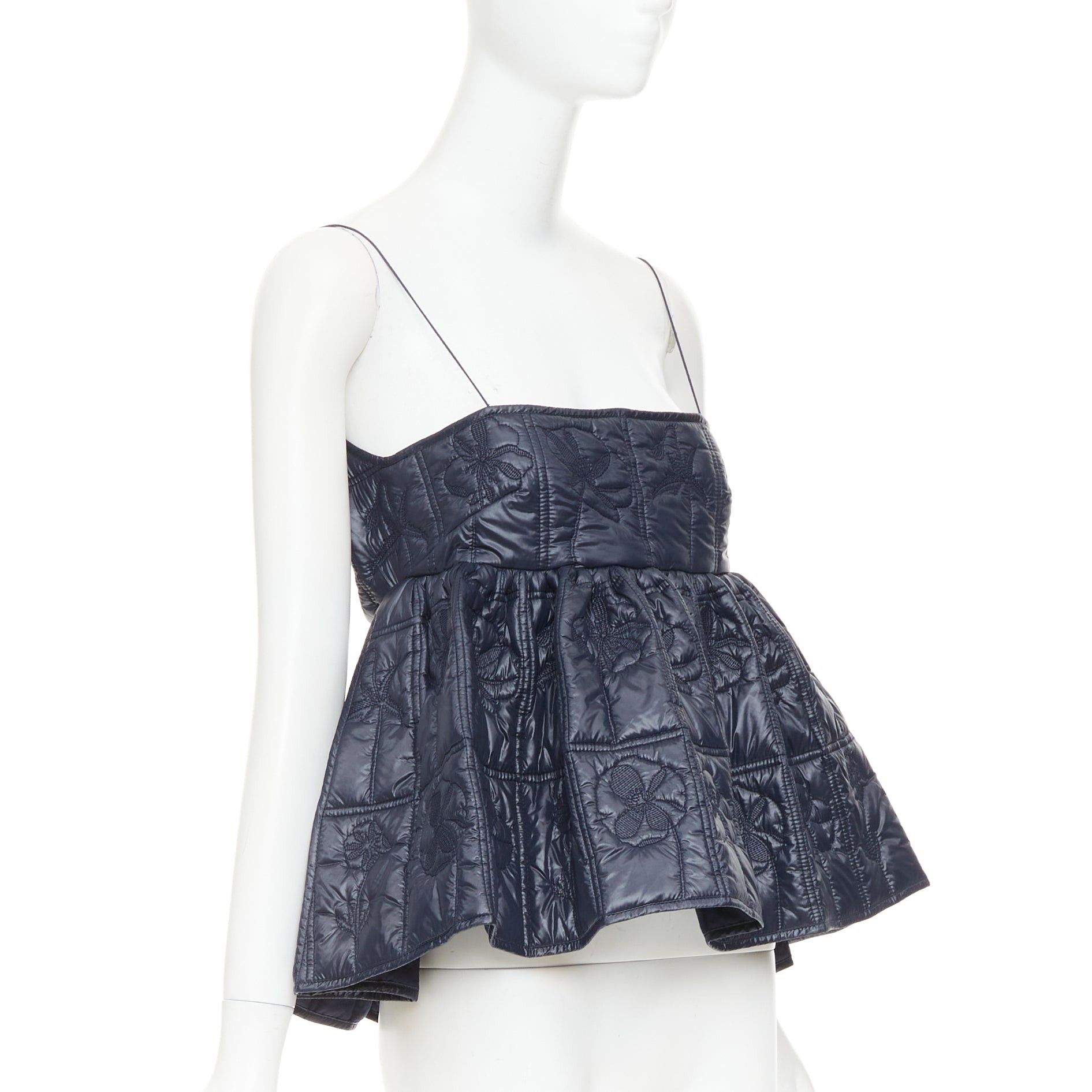 Cecilie Bahnsen CECILIE BAHNSEN Celina navy floral quilted nylon peplum camisole babydoll top UK6 XS Size XS / US 0-2 / IT 36-38 - 3 Thumbnail