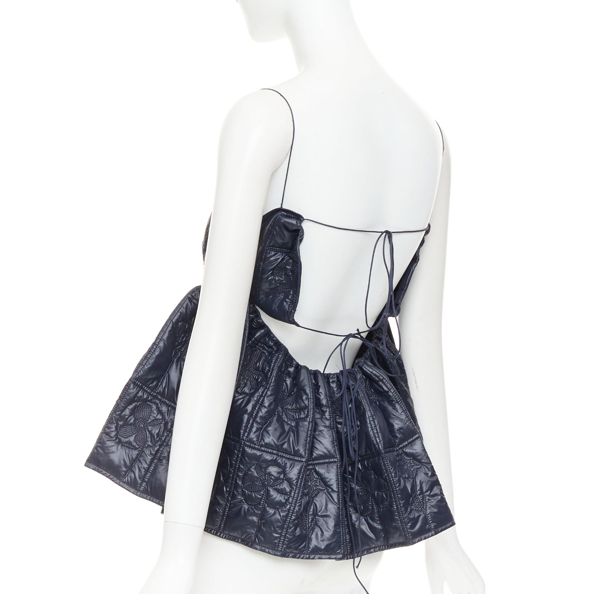 Cecilie Bahnsen CECILIE BAHNSEN Celina navy floral quilted nylon peplum camisole babydoll top UK6 XS Size XS / US 0-2 / IT 36-38 - 6 Thumbnail
