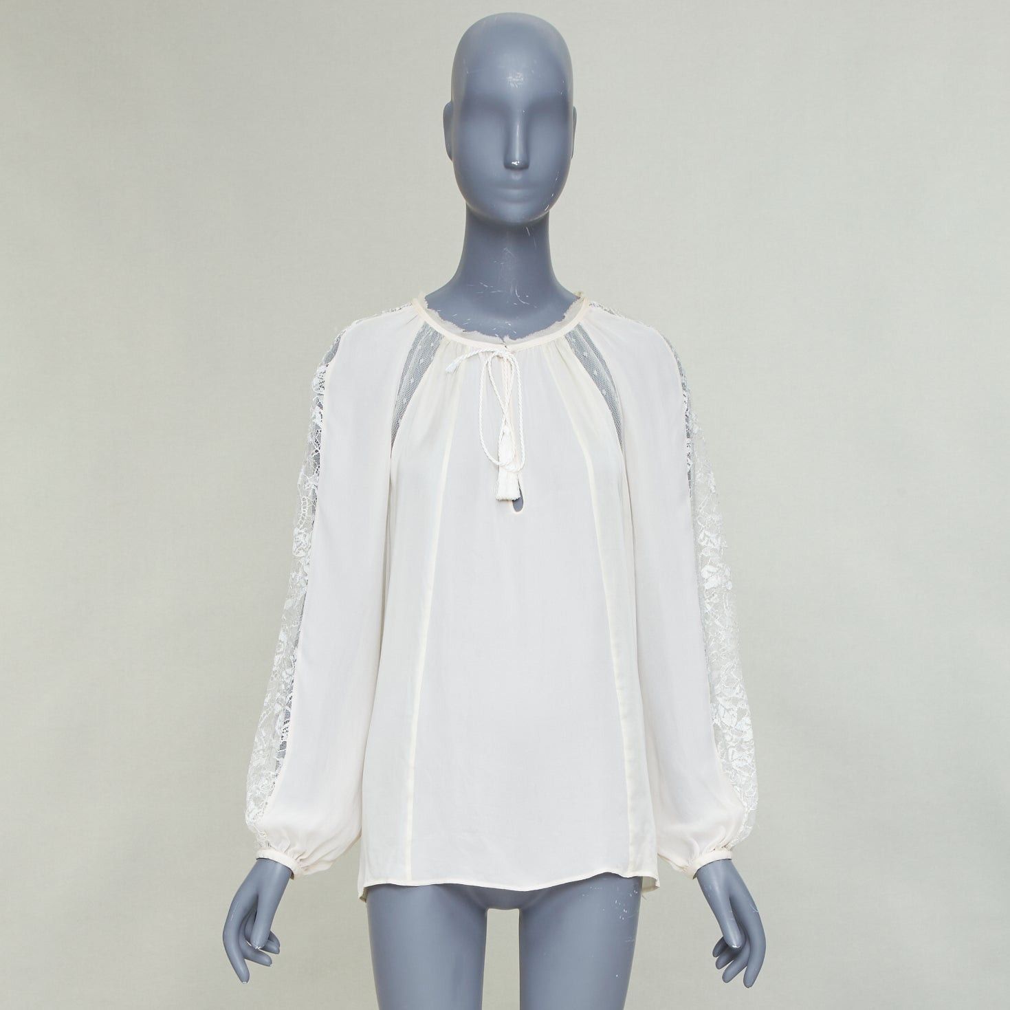 Emilio Pucci EMILIO PUCCI 100% silk ivory lace trim puff sleeves boho peasant blouse IT40 S Size S / US 4 / IT 40 - 12 Thumbnail