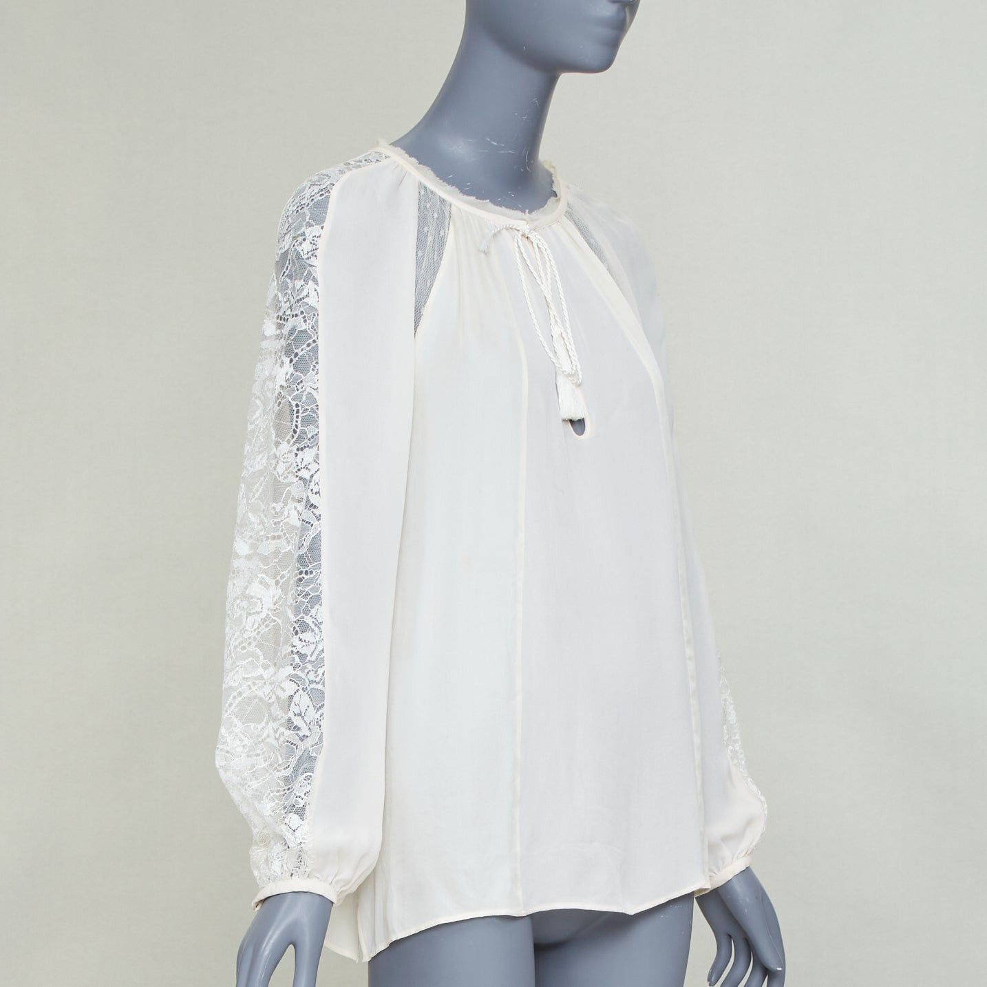 Emilio Pucci EMILIO PUCCI 100% silk ivory lace trim puff sleeves boho peasant blouse IT40 S Size S / US 4 / IT 40 - 3 Thumbnail
