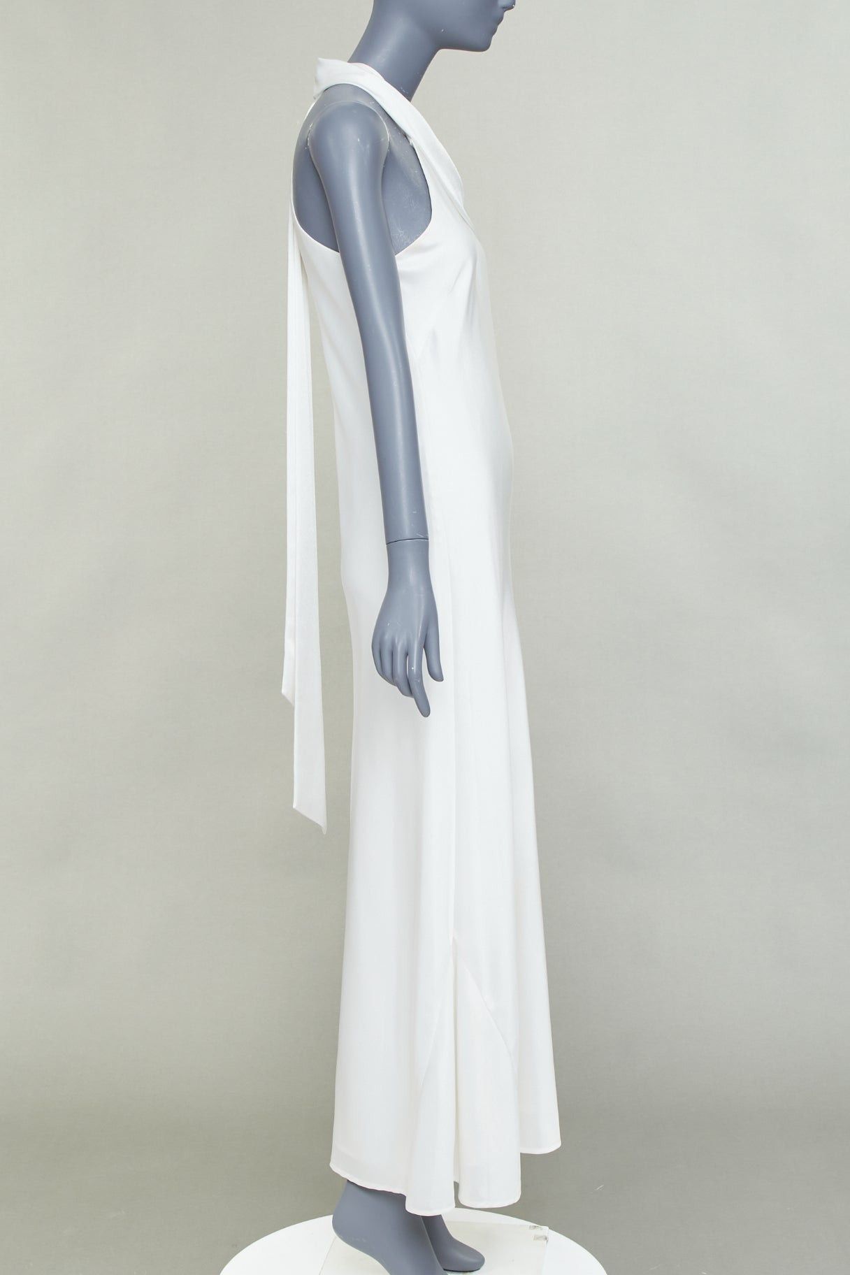 Galvan GALVAN Pandora Bridal ivory white satin halter neck drape sash midi evening dress FR38 S Size M / US 6-8 / IT 42-44 - 4 Thumbnail