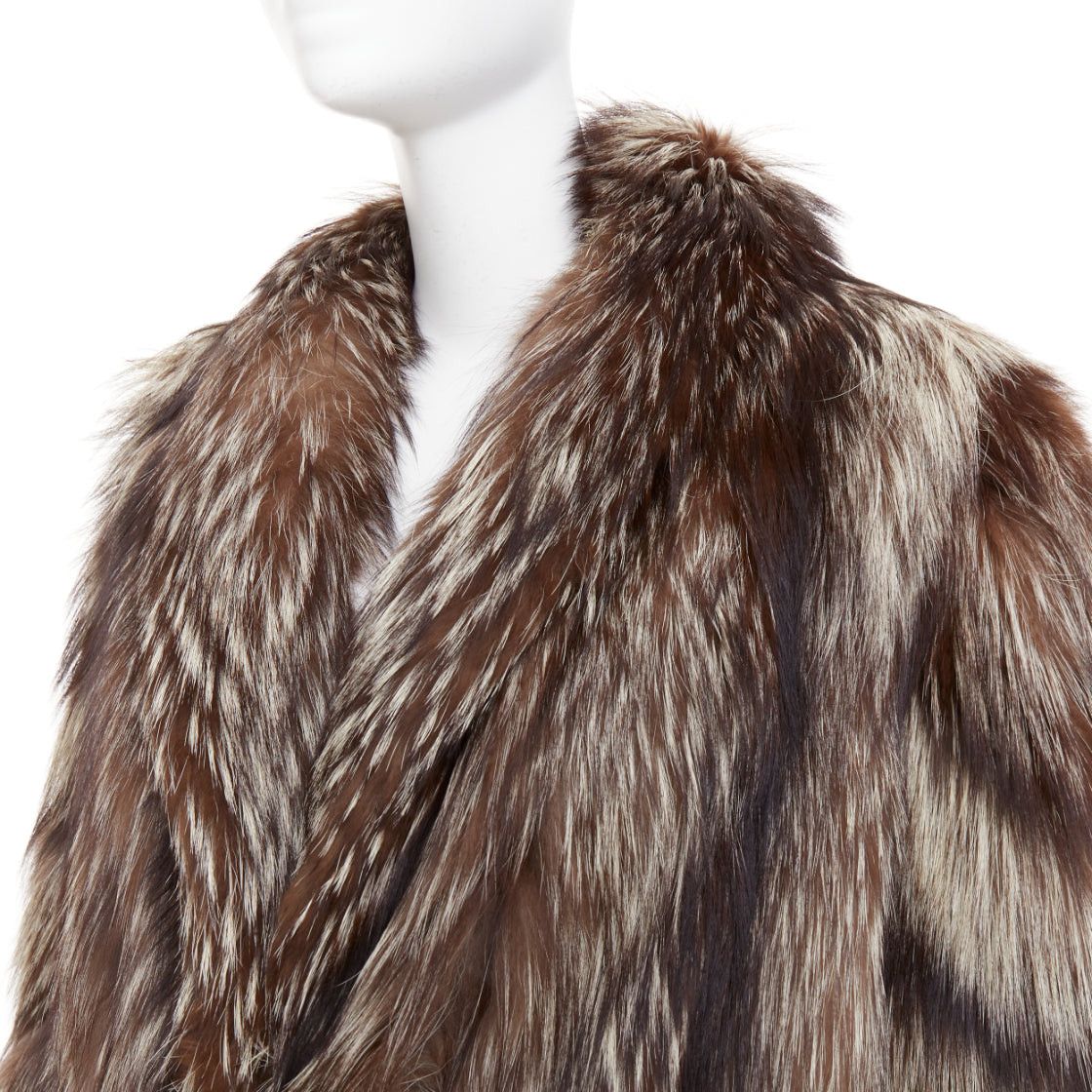 Other Natural Silver Fox brown oversized boxy shawl collar fur coat Sz. 12 XL Size XL / US 12-14 / IT 48-50 - 2 Thumbnail