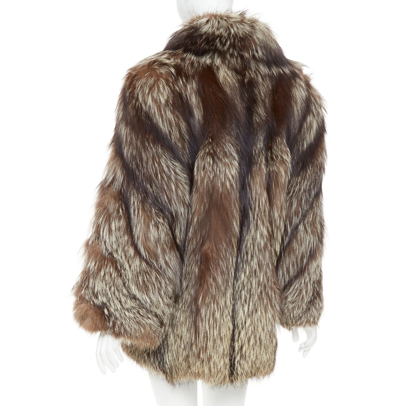 Other Natural Silver Fox brown oversized boxy shawl collar fur coat Sz. 12 XL Size XL / US 12-14 / IT 48-50 - 7 Thumbnail