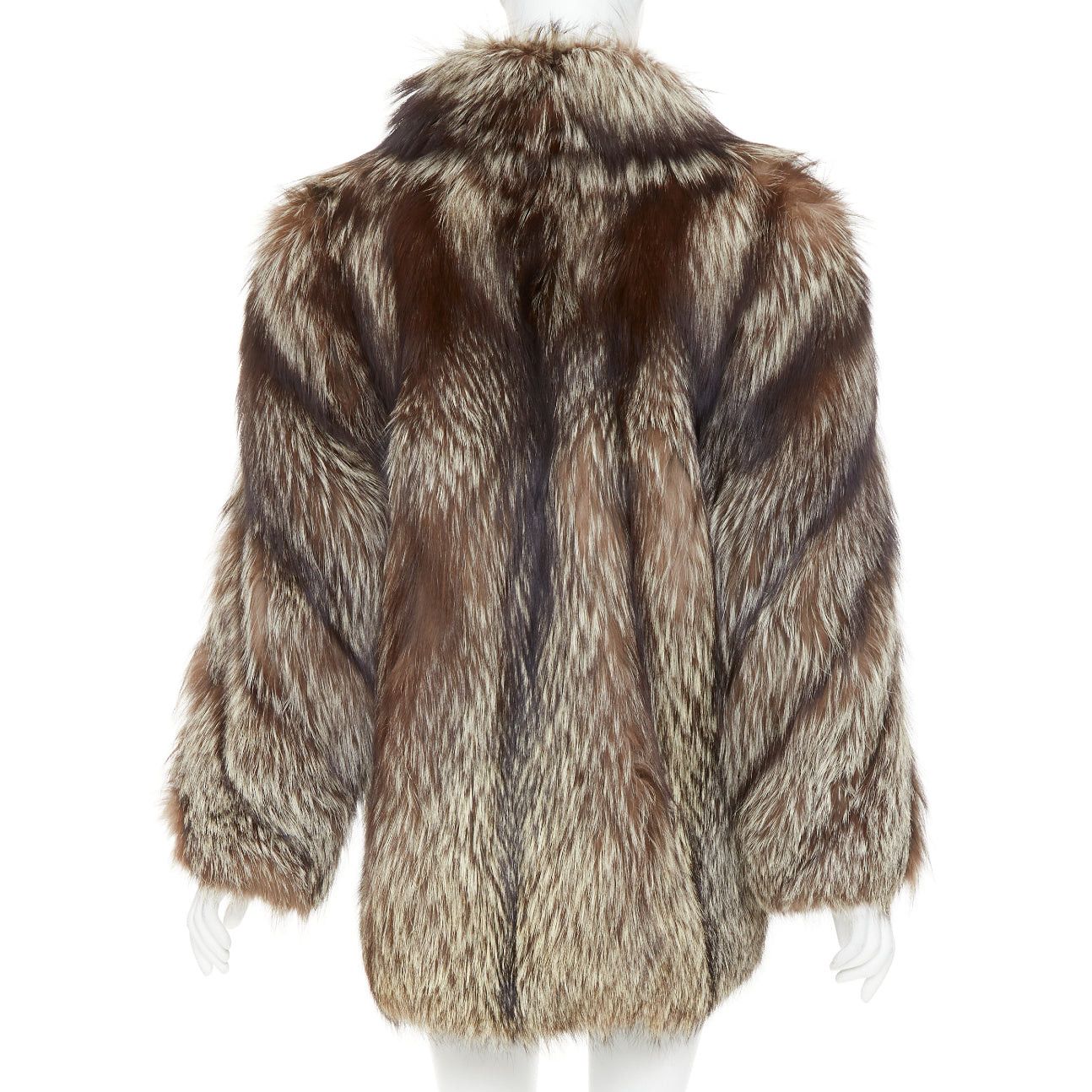 Other Natural Silver Fox brown oversized boxy shawl collar fur coat Sz. 12 XL Size XL / US 12-14 / IT 48-50 - 6 Thumbnail