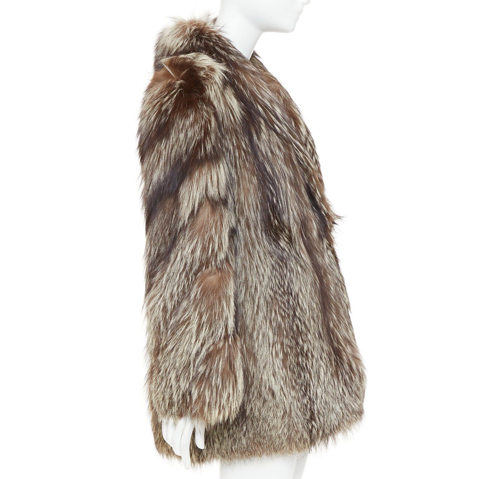 Other Natural Silver Fox brown oversized boxy shawl collar fur coat Sz. 12 XL Size XL / US 12-14 / IT 48-50 - 5 Thumbnail
