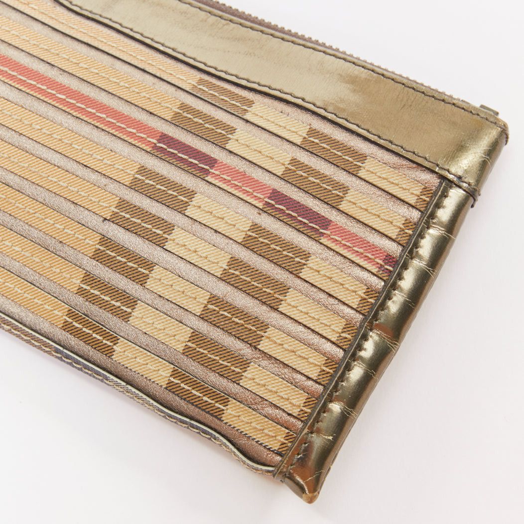 Burberry BURBERRY Nova Check metallic gold leather House Check applique zip clutch wristlet Size ONE SIZE - 7 Thumbnail