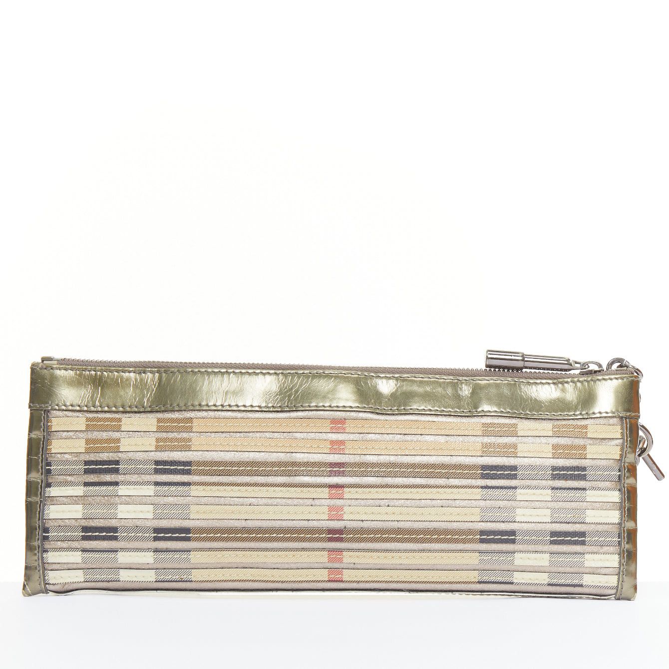 Burberry BURBERRY Nova Check metallic gold leather House Check applique zip clutch wristlet Size ONE SIZE - 4 Thumbnail