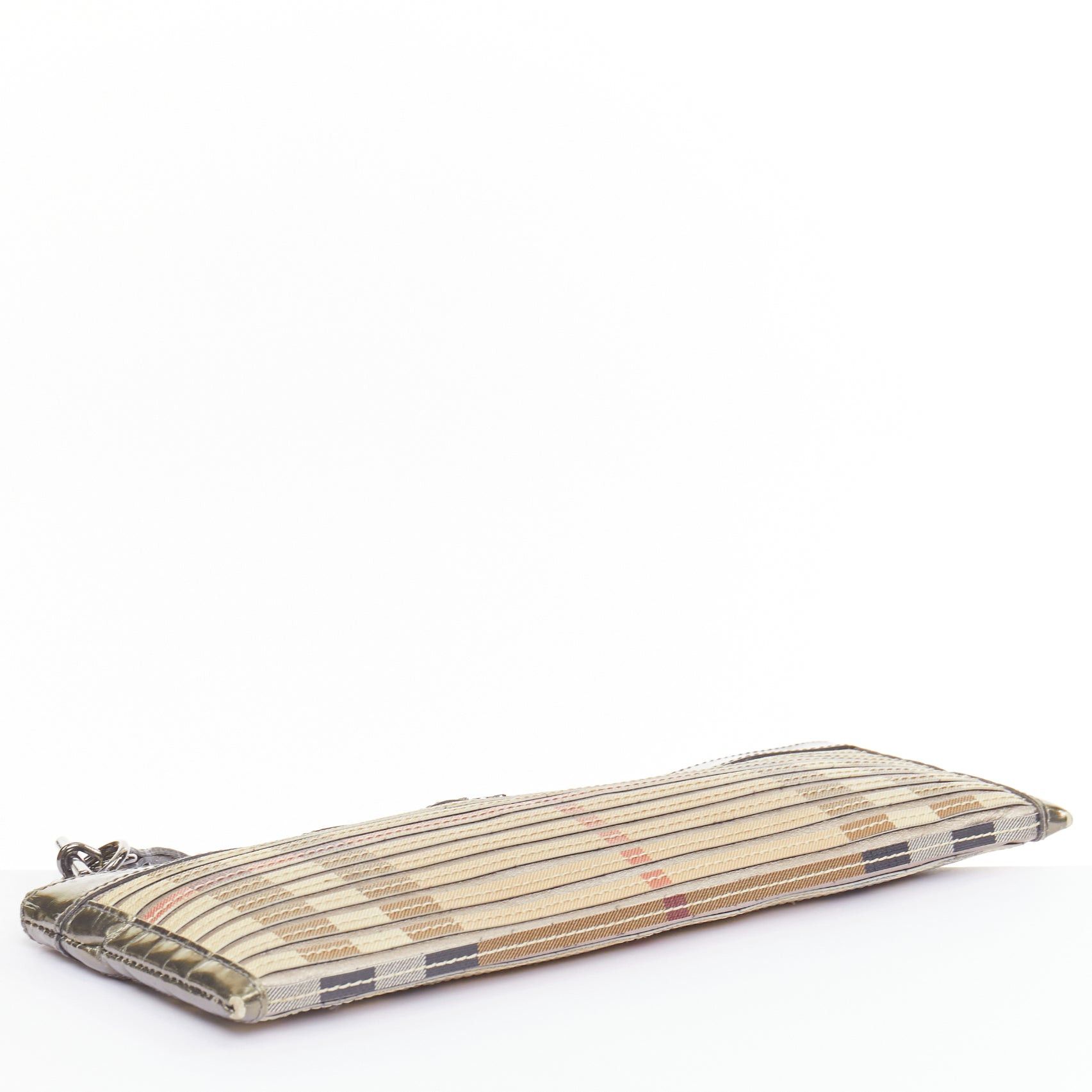Burberry BURBERRY Nova Check metallic gold leather House Check applique zip clutch wristlet Size ONE SIZE - 5 Thumbnail