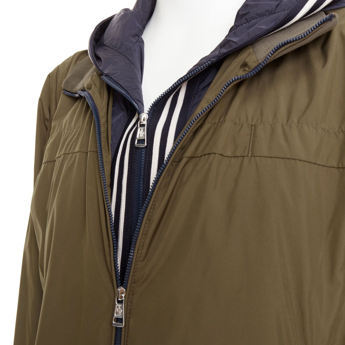 Moncler MONCLER Albert Giubbotto khaki green blue nylon layered hooded windbreaker Sz.3 L Size US L / EU 52-54 / 3 - 2 Thumbnail