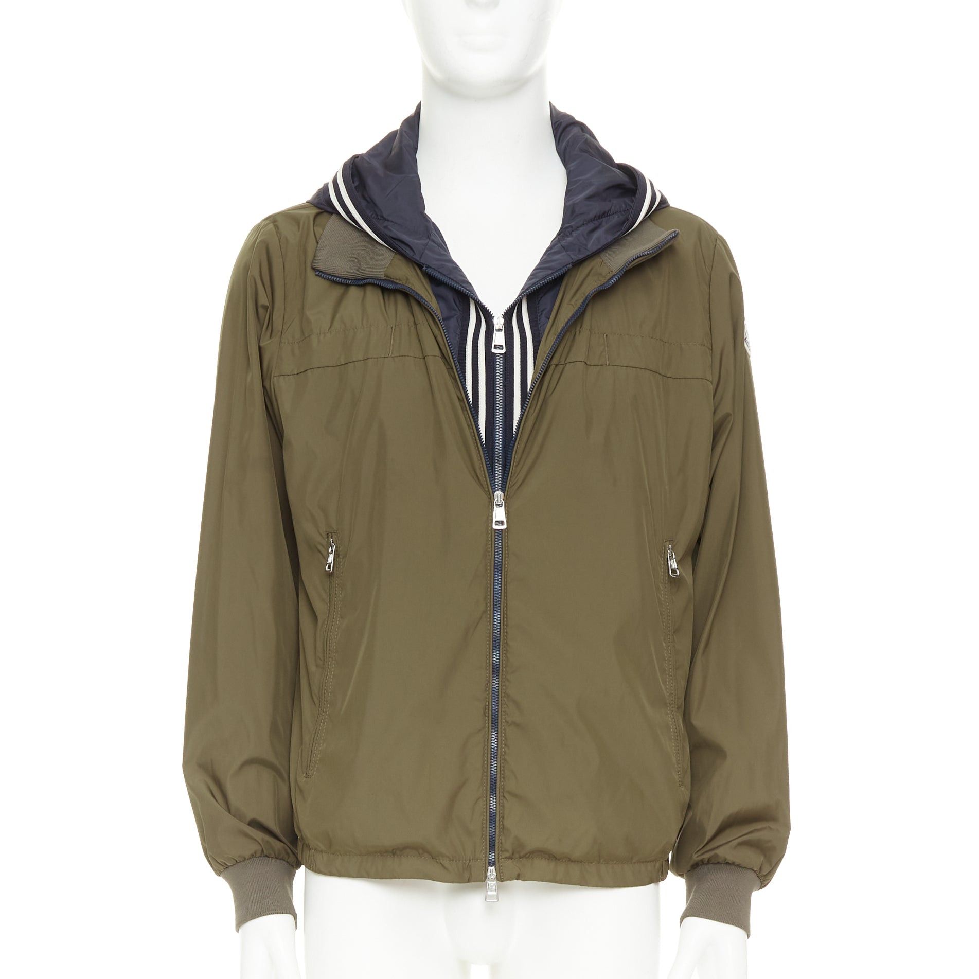 Moncler MONCLER Albert Giubbotto khaki green blue nylon layered hooded windbreaker Sz.3 L Size US L / EU 52-54 / 3 - 3 Thumbnail