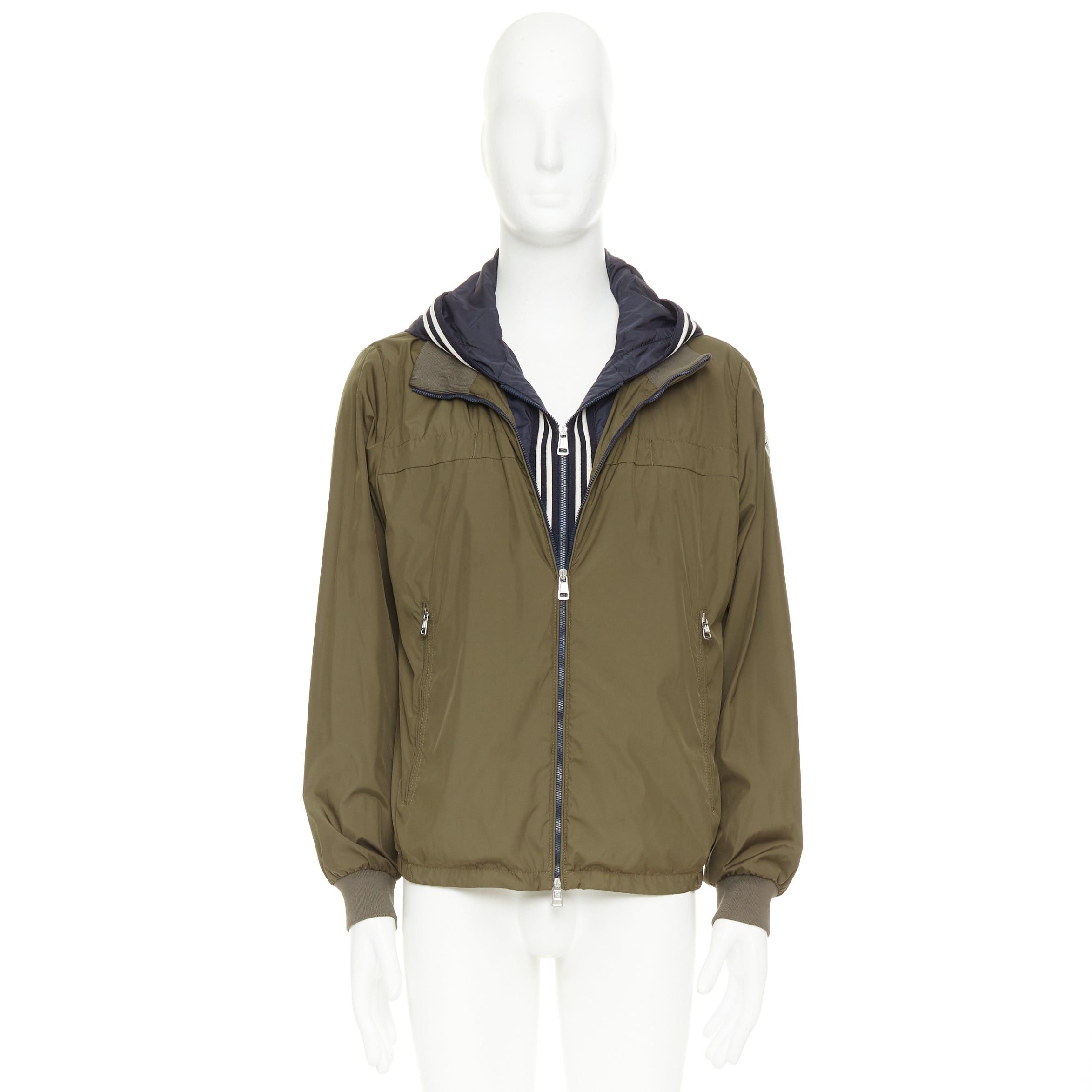 Moncler MONCLER Albert Giubbotto khaki green blue nylon layered hooded windbreaker Sz.3 L Size US L / EU 52-54 / 3 - 10 Thumbnail