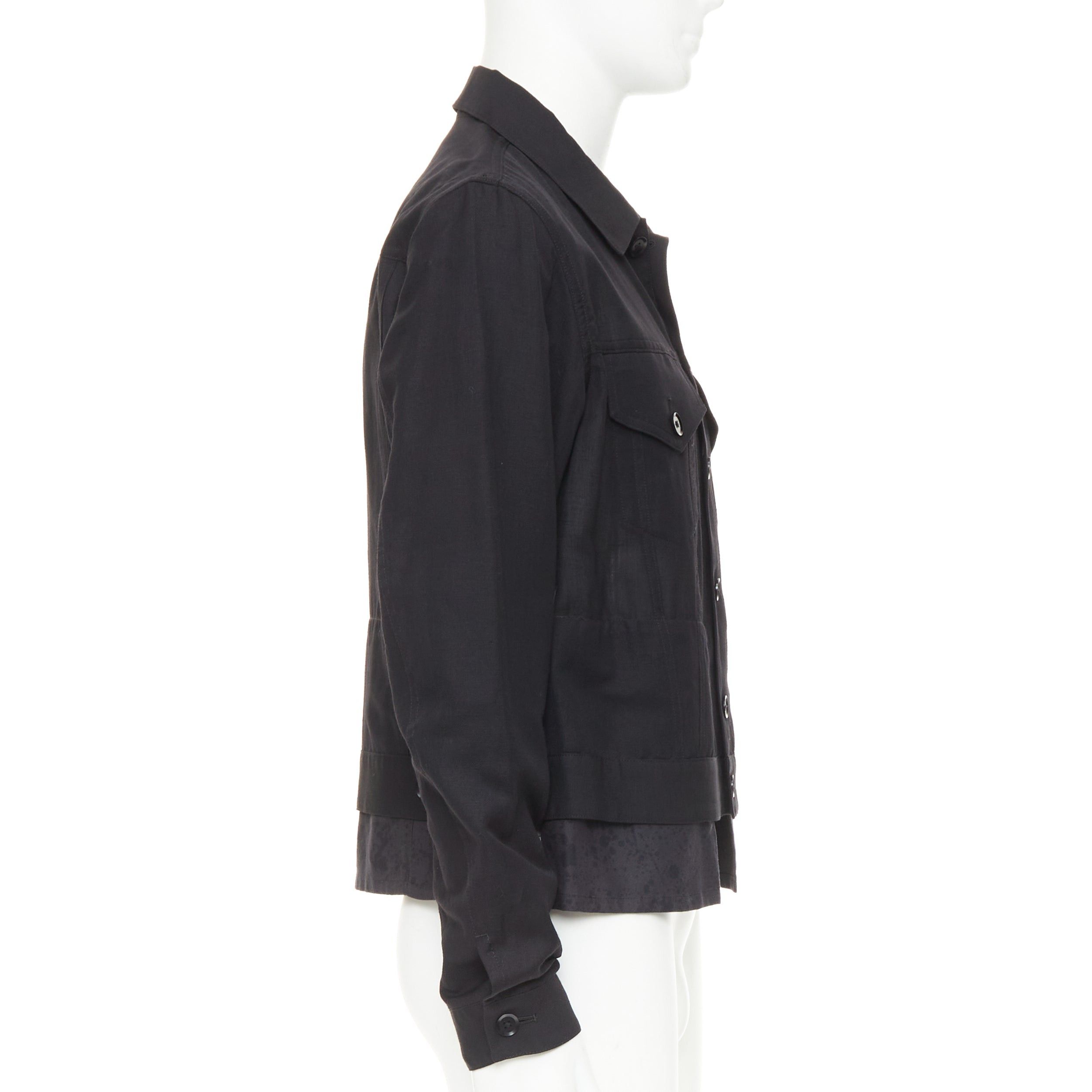 Yohji Yamamoto YOHJI YAMAMOTO Pour Homme black wool linen layered cropped trucker jacket JP4 XL Size US XL / EU 56 / 4 - 4 Thumbnail