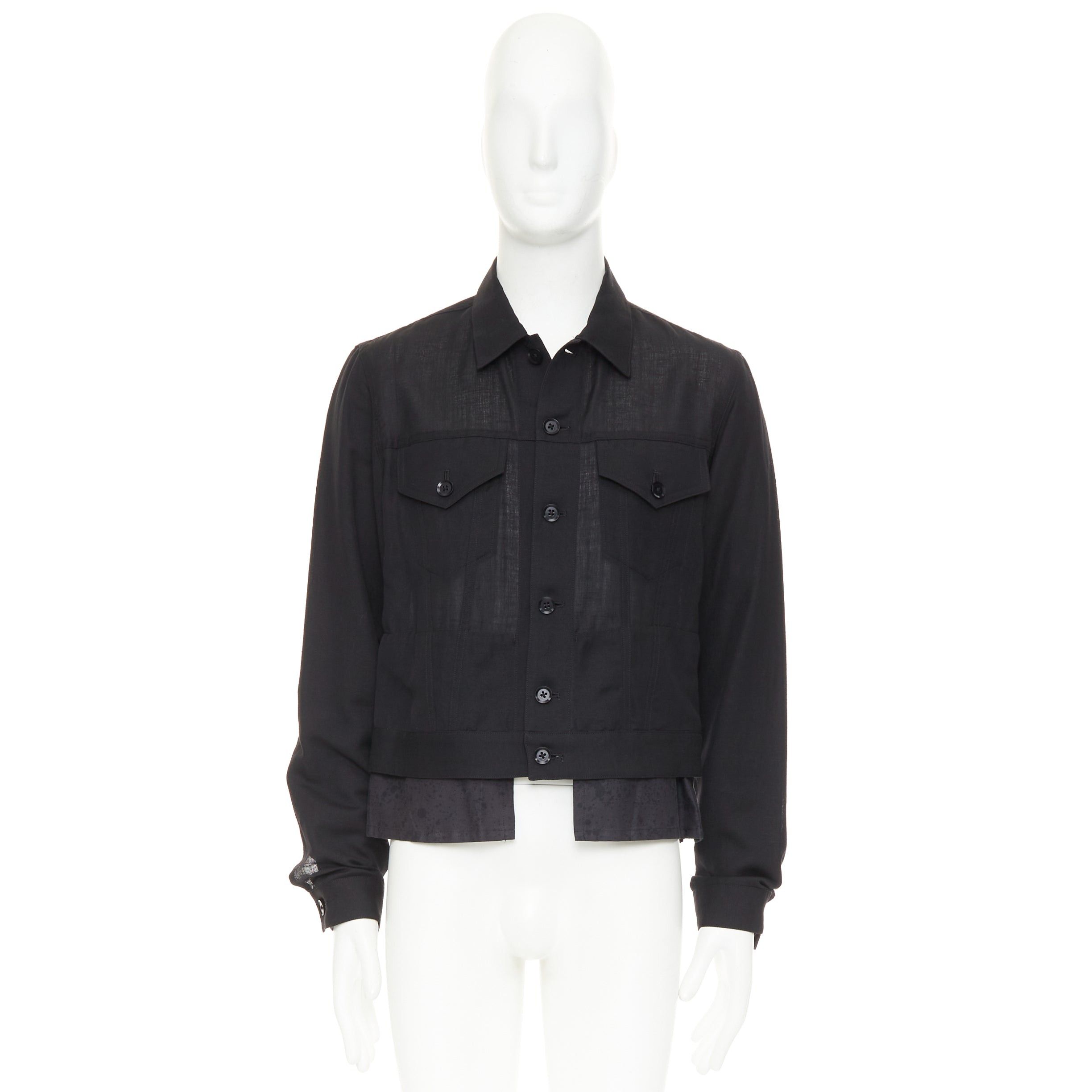 Yohji Yamamoto YOHJI YAMAMOTO Pour Homme black wool linen layered cropped trucker jacket JP4 XL Size US XL / EU 56 / 4 - 9 Thumbnail