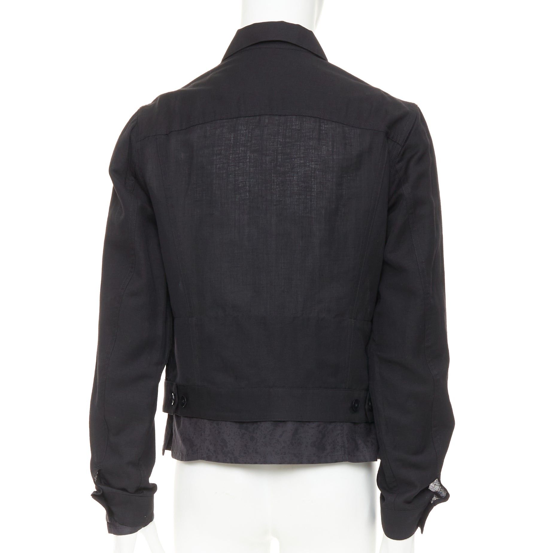 Yohji Yamamoto YOHJI YAMAMOTO Pour Homme black wool linen layered cropped trucker jacket JP4 XL Size US XL / EU 56 / 4 - 5 Thumbnail