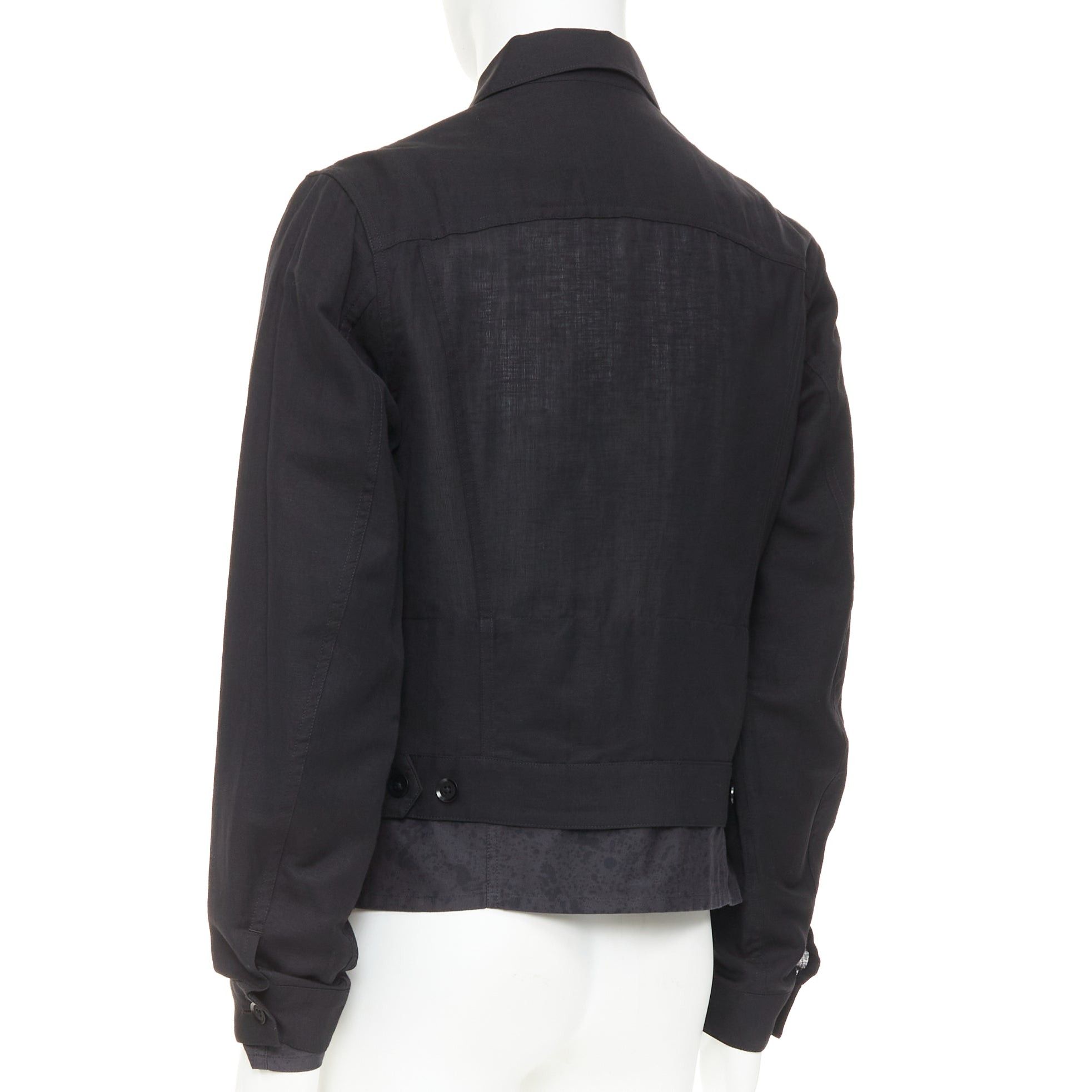 Yohji Yamamoto YOHJI YAMAMOTO Pour Homme black wool linen layered cropped trucker jacket JP4 XL Size US XL / EU 56 / 4 - 6 Thumbnail