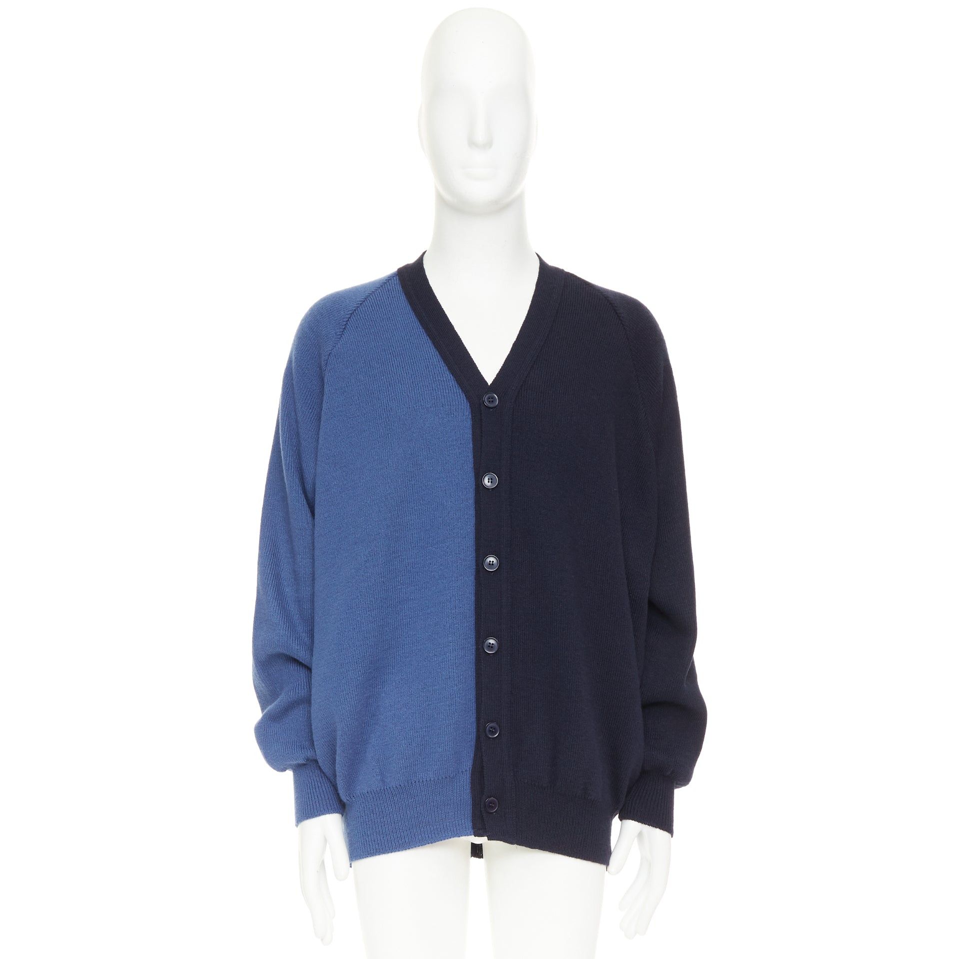 Comme des Garcons COMME DES GARCONS SHIRT navy blue two-tone button cardigan sweater XL Size US XL / EU 56 / 4 - 10 Thumbnail