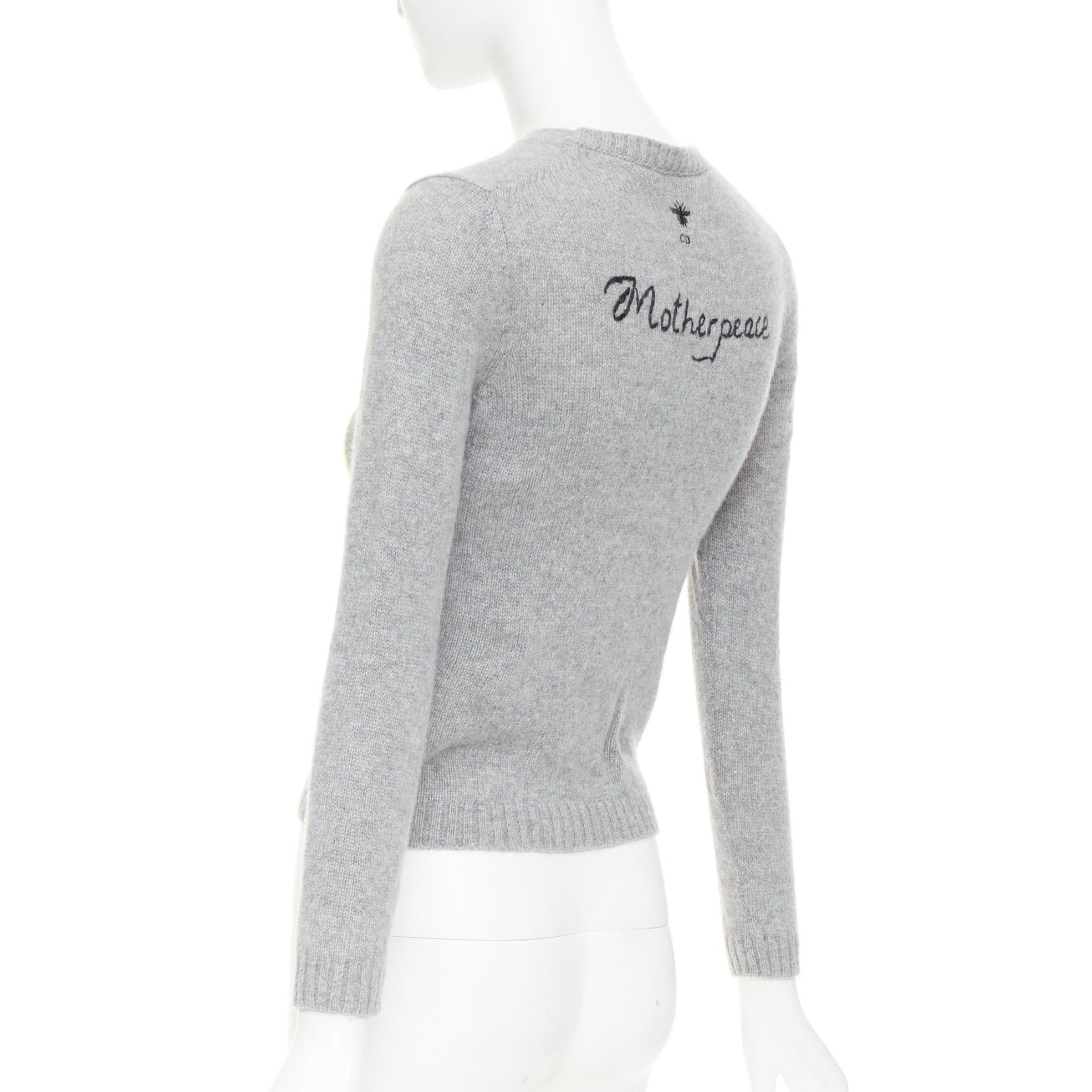Dior CHRISTIAN DIOR 100% cashmere 5 of Swords grey yellow embroidered cropped sweater FR34 XS Size XS / US 0-2 / IT 36-38 - 6 Thumbnail