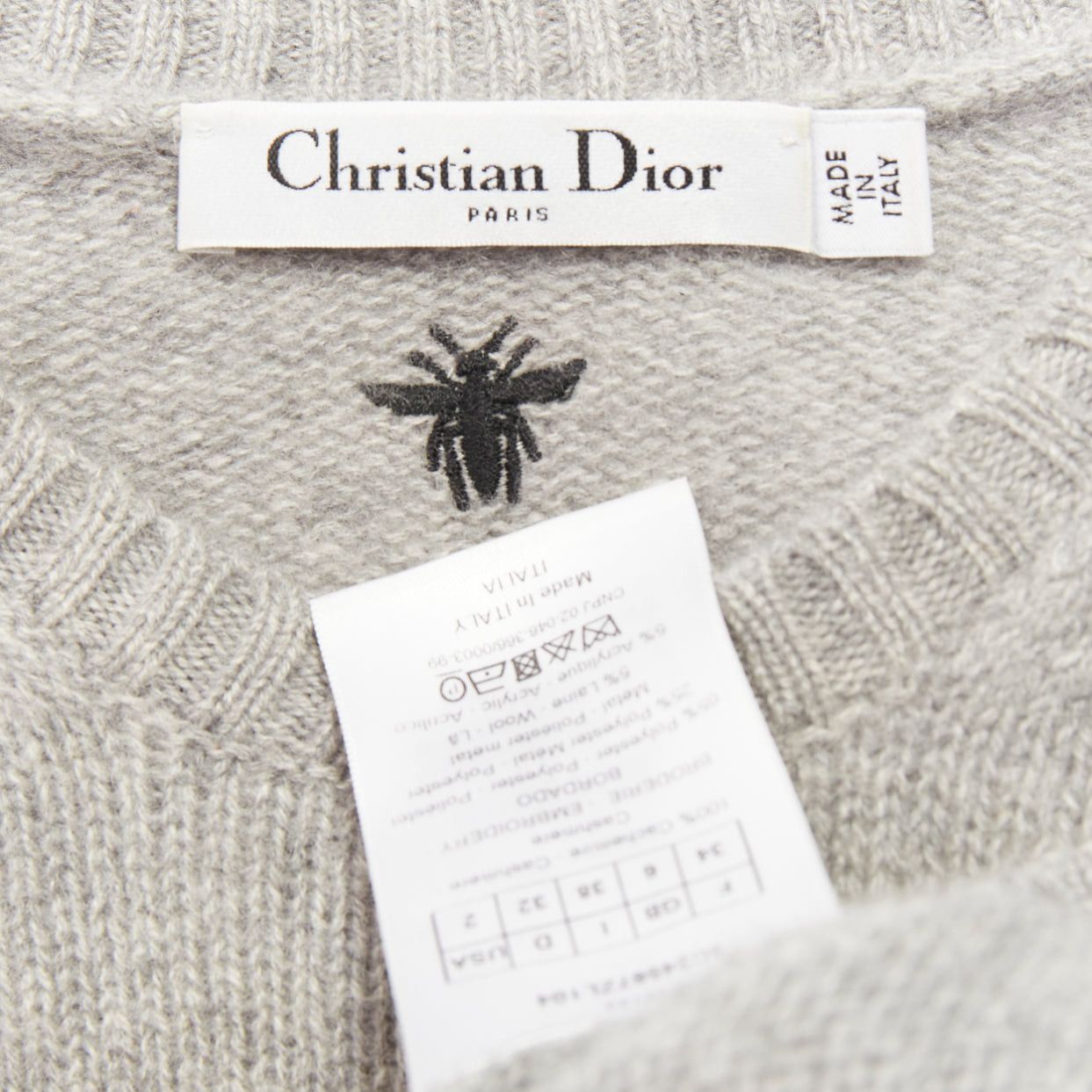 Dior CHRISTIAN DIOR 100% cashmere 5 of Swords grey yellow embroidered cropped sweater FR34 XS Size XS / US 0-2 / IT 36-38 - 8 Thumbnail