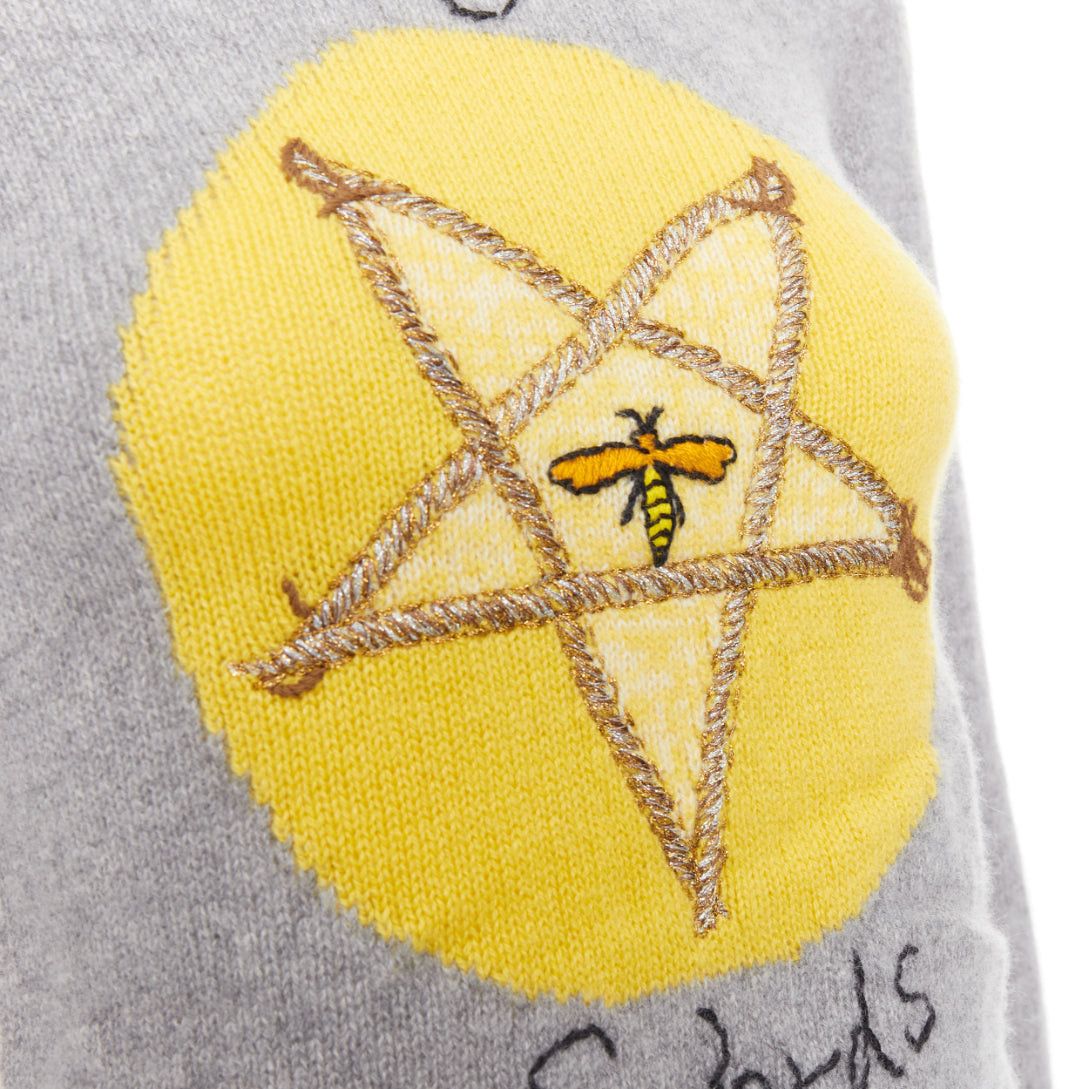 Dior CHRISTIAN DIOR 100% cashmere 5 of Swords grey yellow embroidered cropped sweater FR34 XS Size XS / US 0-2 / IT 36-38 - 7 Thumbnail