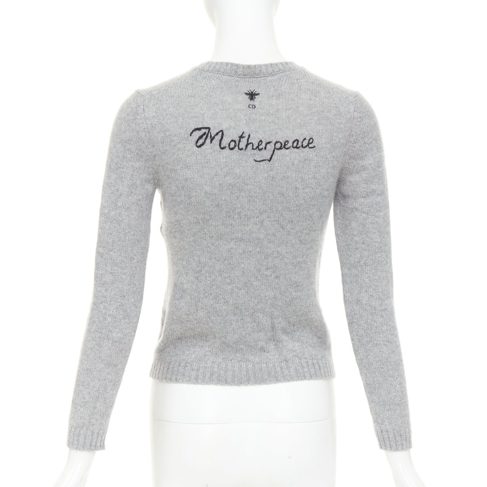 Dior CHRISTIAN DIOR 100% cashmere 5 of Swords grey yellow embroidered cropped sweater FR34 XS Size XS / US 0-2 / IT 36-38 - 5 Thumbnail