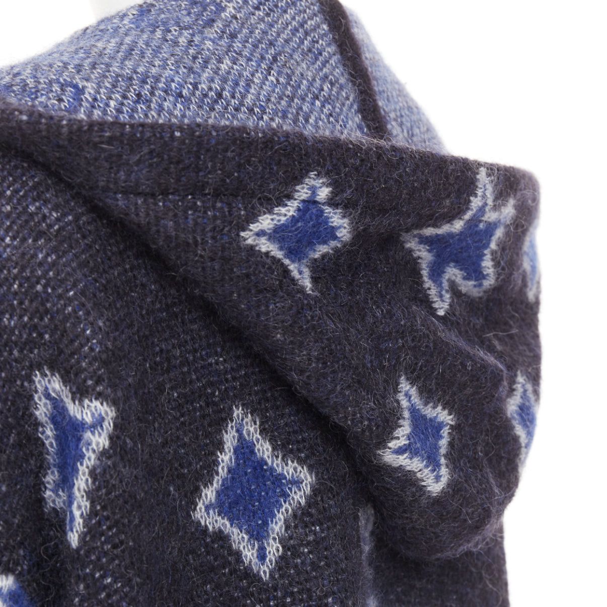 Saint Laurent Paris SAINT LAURENT Hedi Slimane 2016 super kid mohair navy star intarsia hooded cardigan XS Size XS / US 0-2 / IT 36-38 - 2 Thumbnail