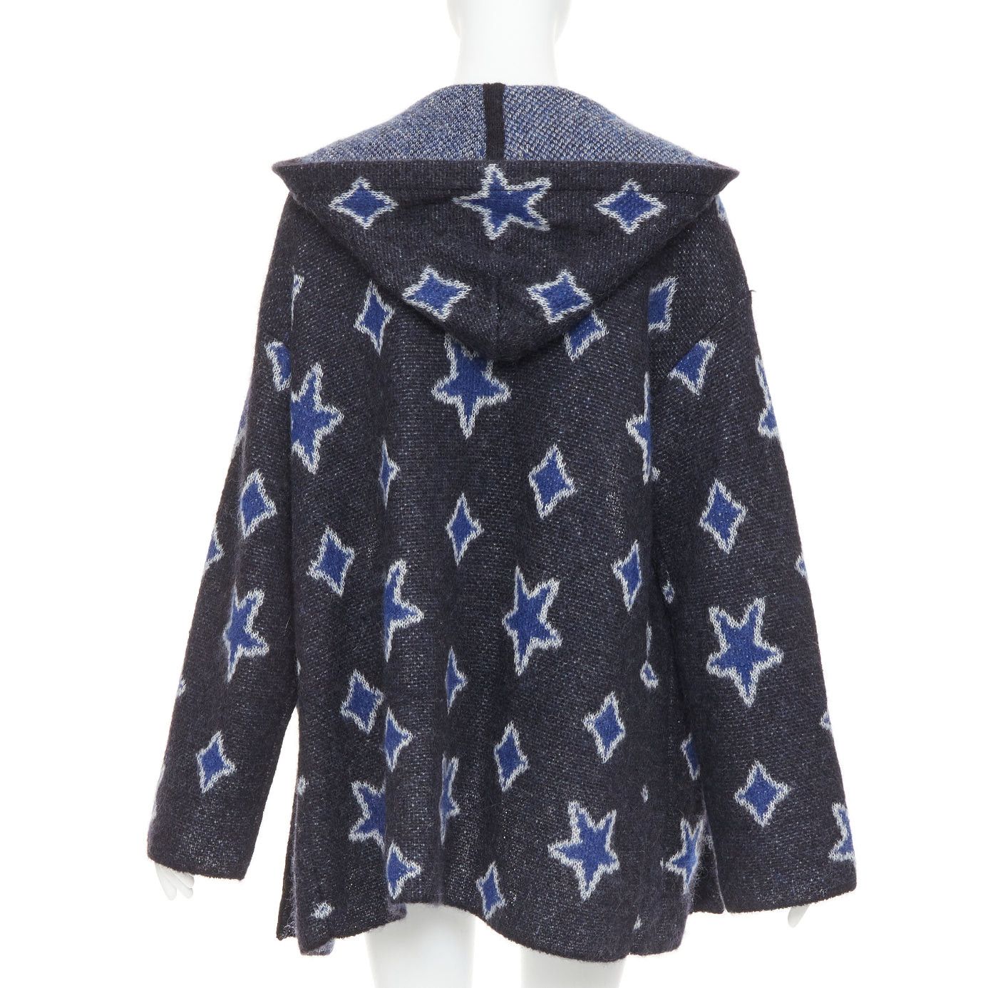 Saint Laurent Paris SAINT LAURENT Hedi Slimane 2016 super kid mohair navy star intarsia hooded cardigan XS Size XS / US 0-2 / IT 36-38 - 5 Thumbnail