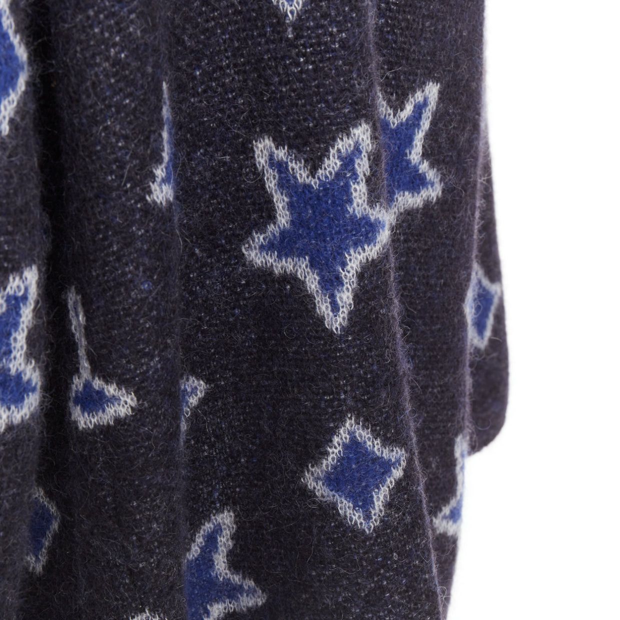 Saint Laurent Paris SAINT LAURENT Hedi Slimane 2016 super kid mohair navy star intarsia hooded cardigan XS Size XS / US 0-2 / IT 36-38 - 7 Thumbnail