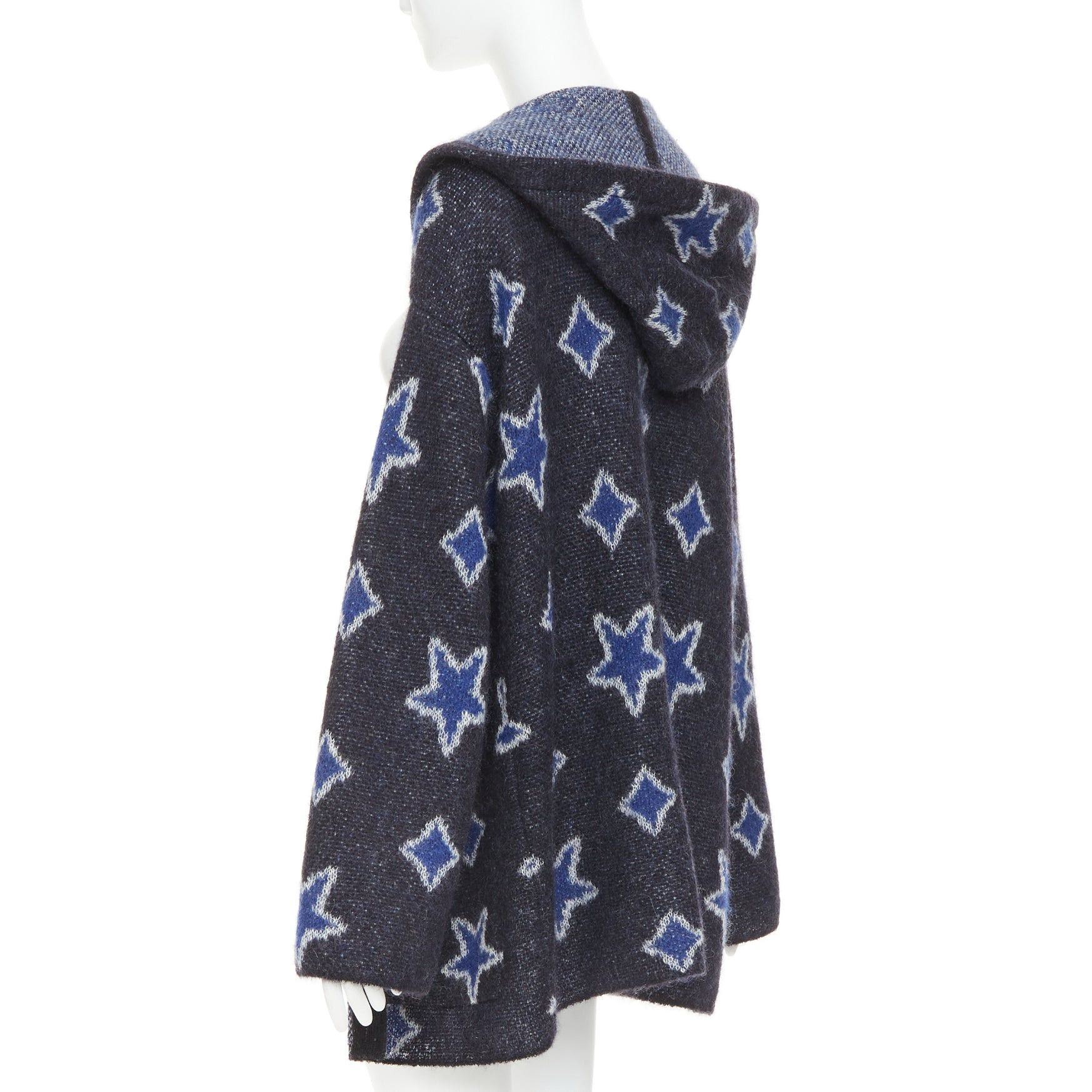 Saint Laurent Paris SAINT LAURENT Hedi Slimane 2016 super kid mohair navy star intarsia hooded cardigan XS Size XS / US 0-2 / IT 36-38 - 6 Thumbnail