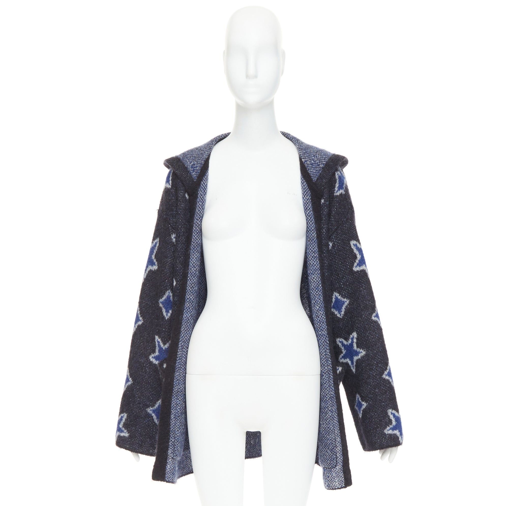 Saint Laurent Paris SAINT LAURENT Hedi Slimane 2016 super kid mohair navy star intarsia hooded cardigan XS Size XS / US 0-2 / IT 36-38 - 9 Thumbnail