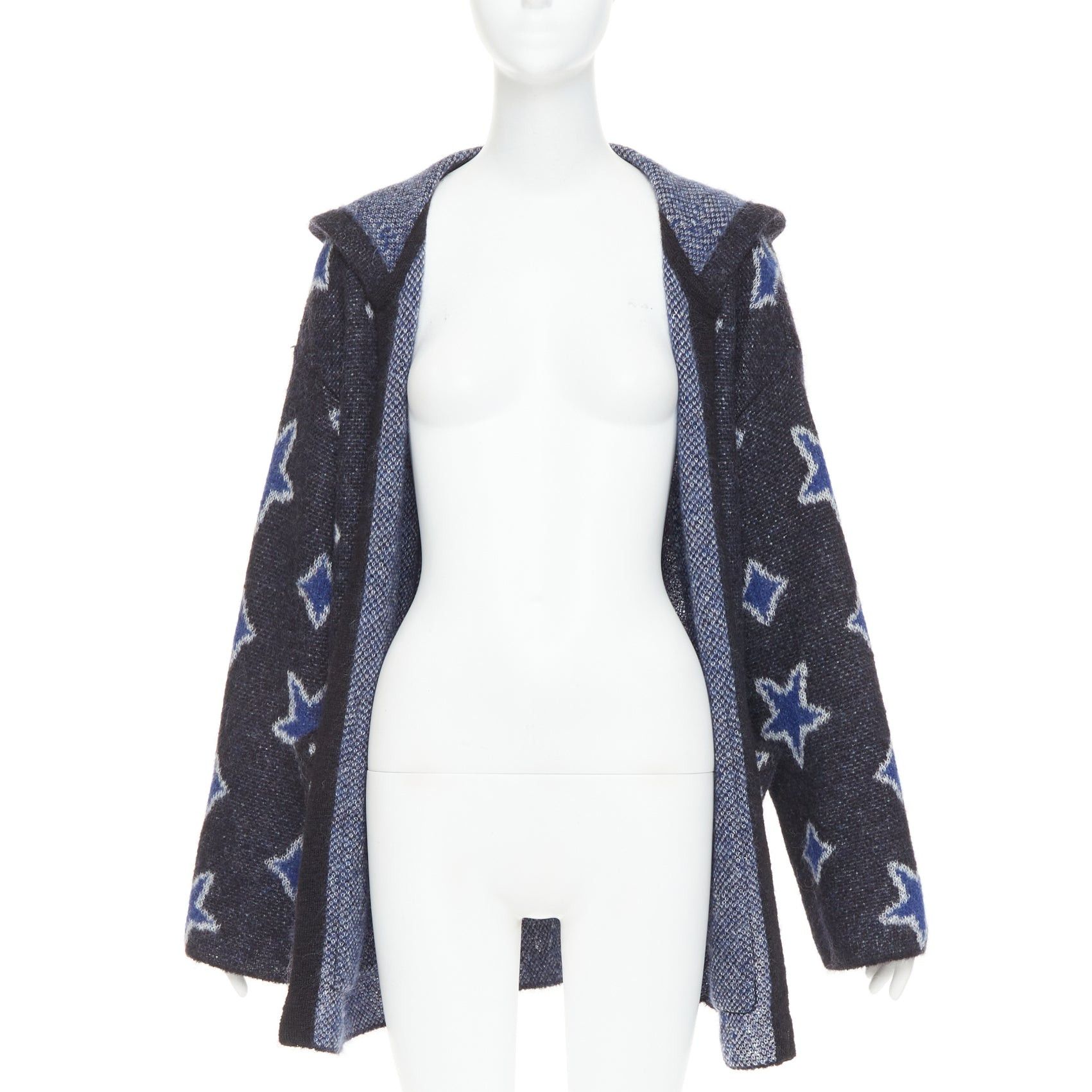 Saint Laurent Paris SAINT LAURENT Hedi Slimane 2016 super kid mohair navy star intarsia hooded cardigan XS Size XS / US 0-2 / IT 36-38 - 3 Thumbnail